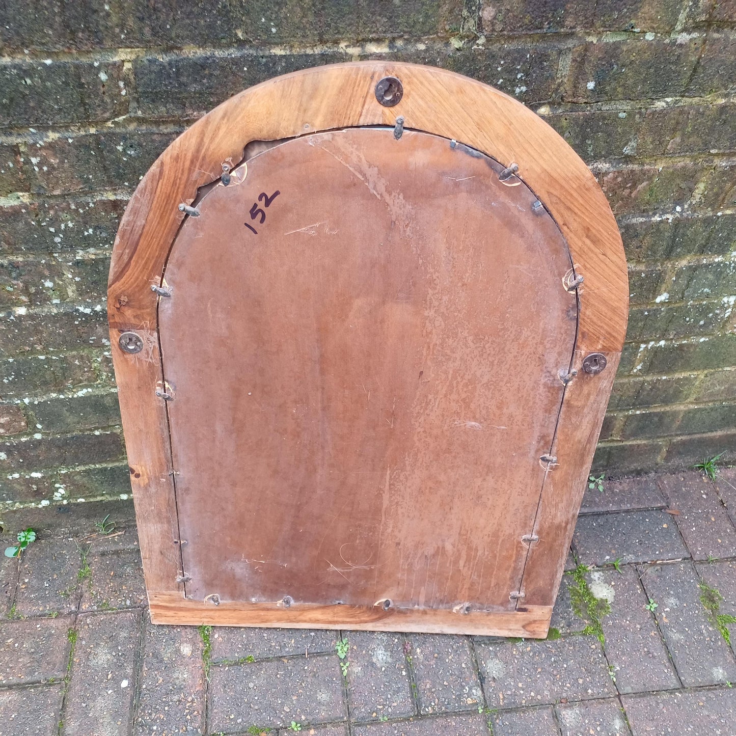 Grand Hardwood Chunky Arched Heavy Decorative Vintage 80s Wall Mirror Natural Finish with Character