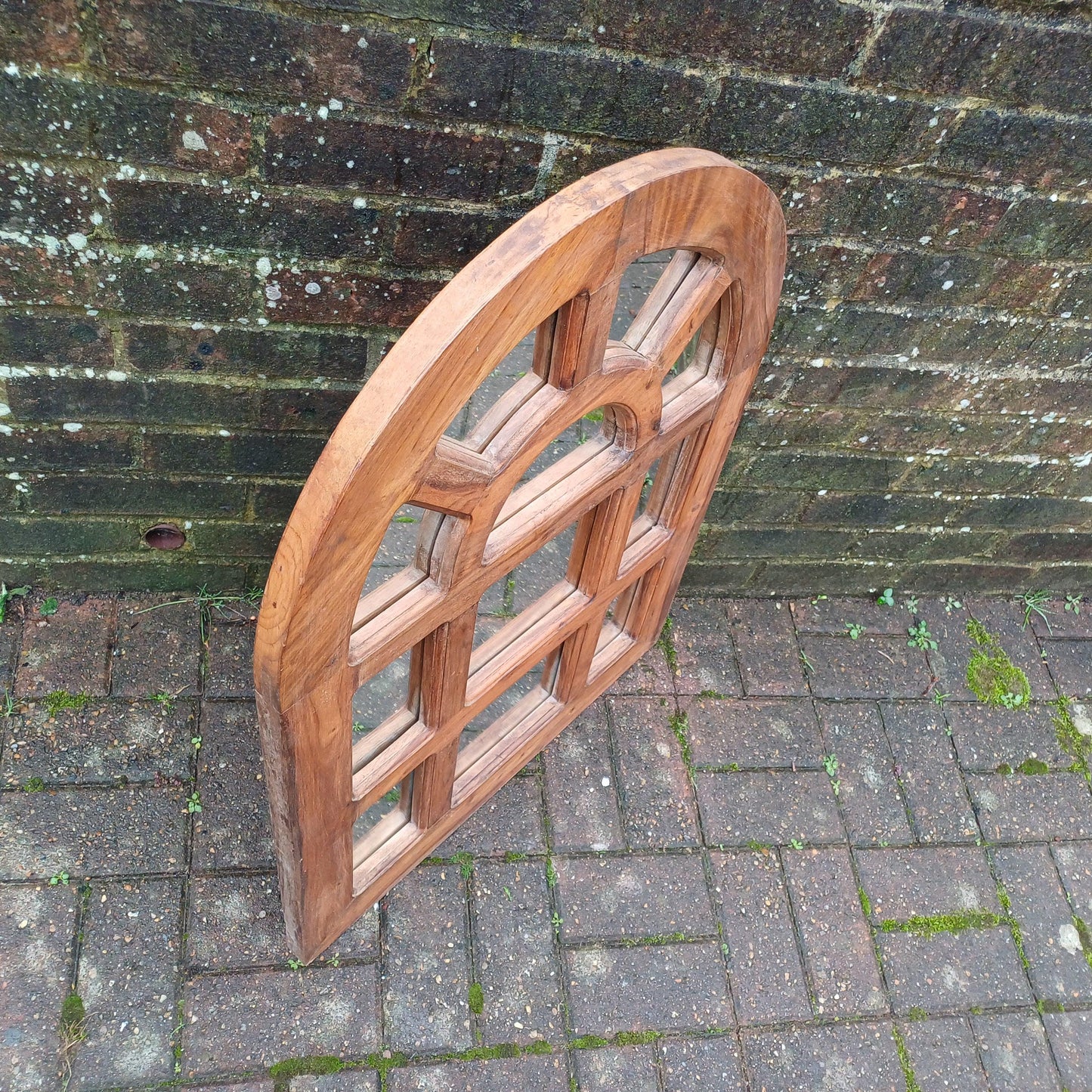 Grand Hardwood Chunky Arched Heavy Decorative Vintage 80s Wall Mirror Natural Finish with Character