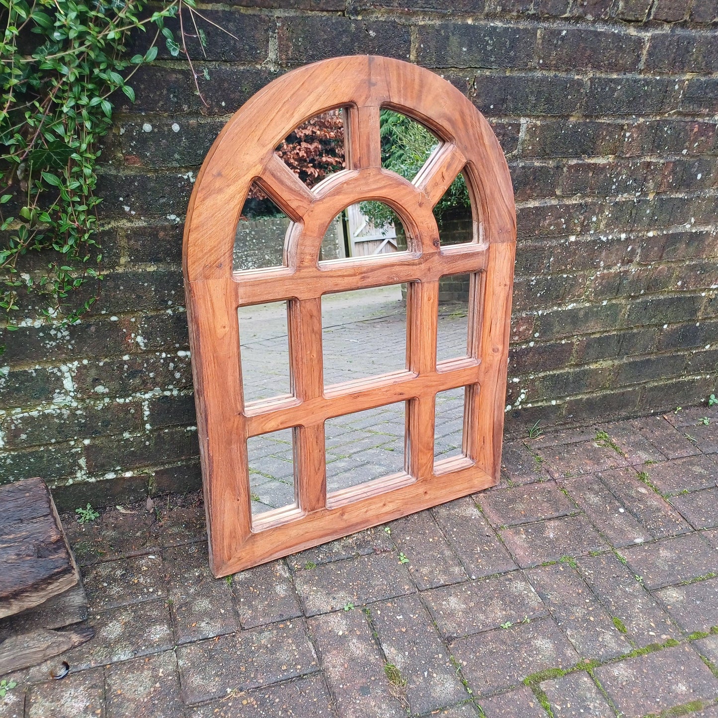 Grand Hardwood Chunky Arched Heavy Decorative Vintage 80s Wall Mirror Natural Finish with Character