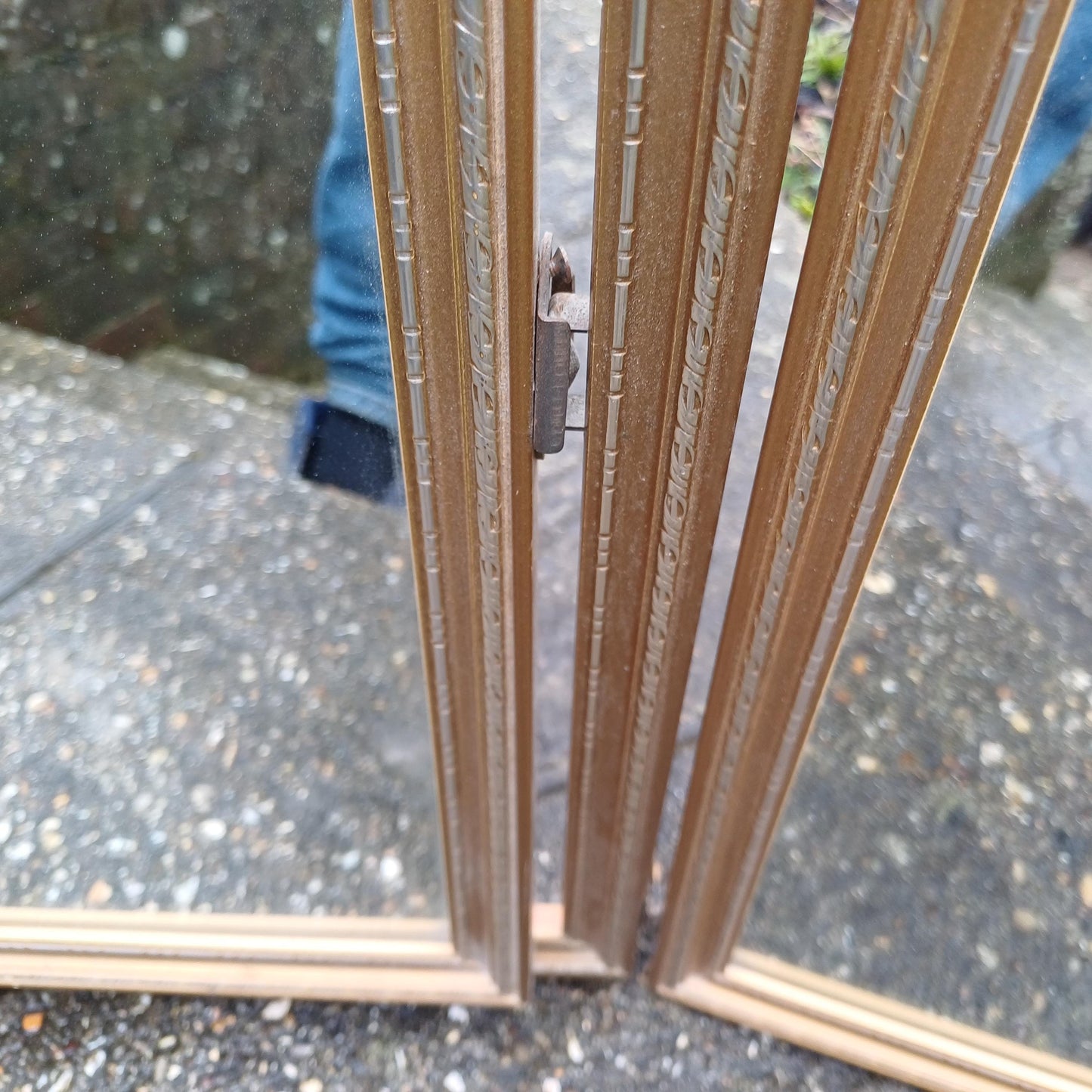 Vintage Retro Classic Gold Gilt 80s Adjustable Triple Mirror Silver Highlights