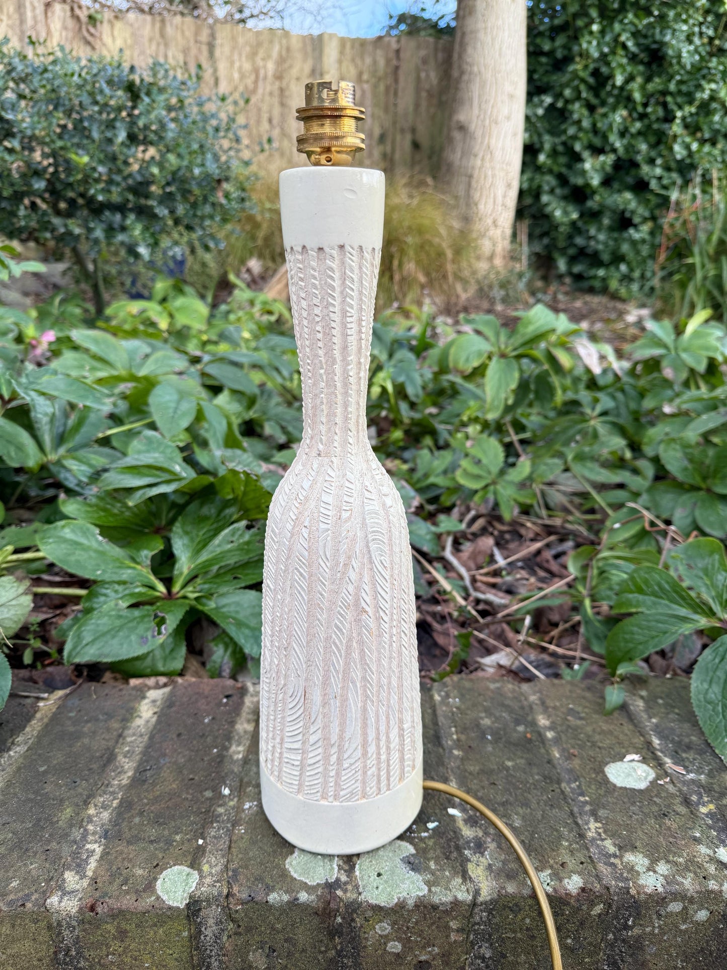 1970s Retro Bottle Shape Table Lamp - wood effect design - working - 40cm tall