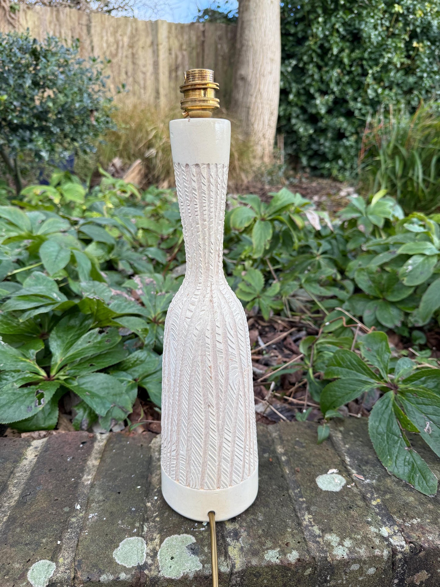 1970s Retro Bottle Shape Table Lamp - wood effect design - working - 40cm tall