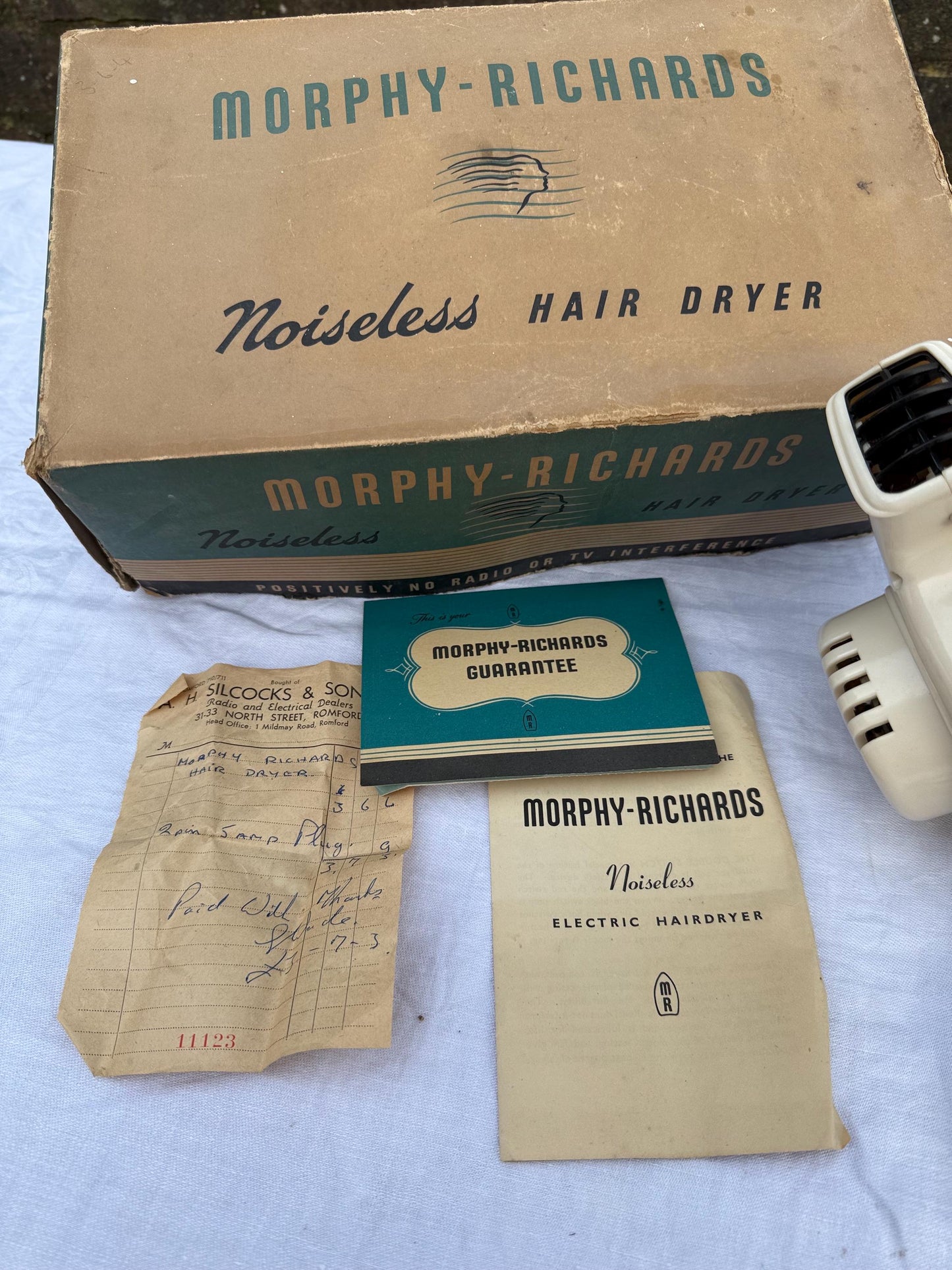 Vintage Hairdryer - Original 1950s Morphy Richards Noiseless HairDryer - in original box, with guarantee and sales receipt