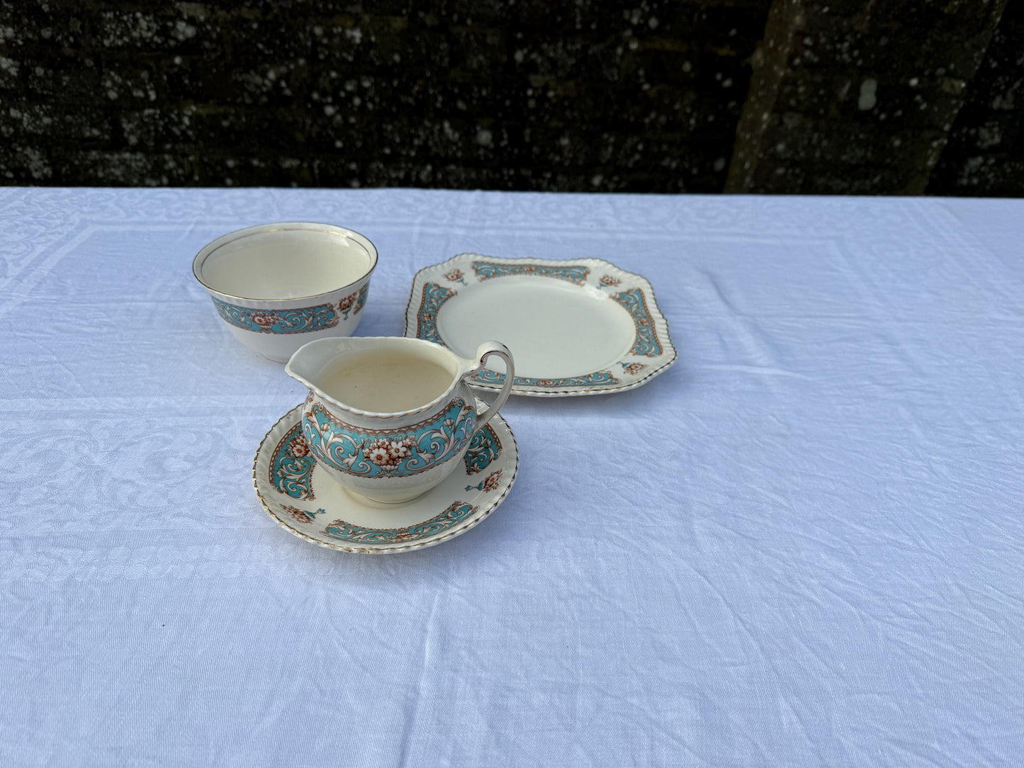 Vintage Tea Service by Johnson Bros, Old English China Floral, Cups Saucers Side Plates Milk Jug Bowl Cake Plate - super tea set 31 pieces