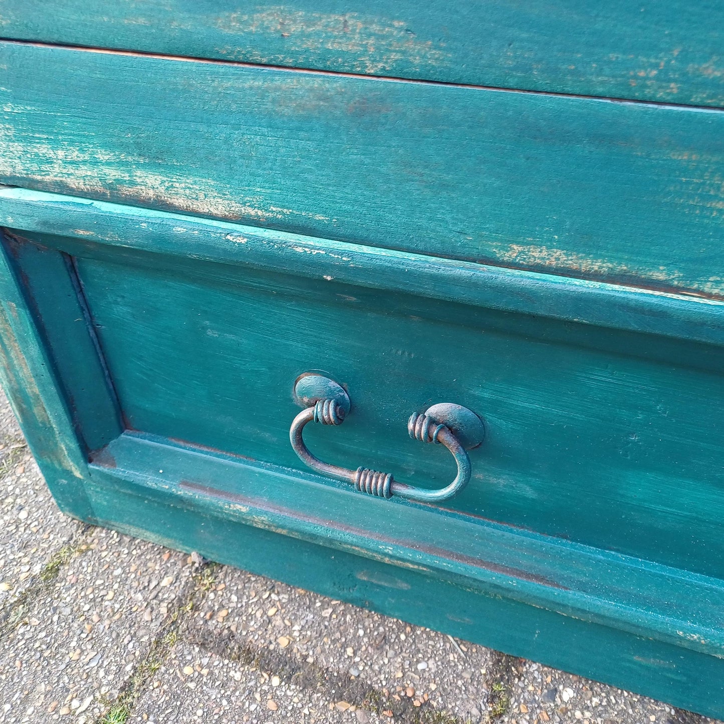 Rustic Vintage Solid Wood Bespoke Hand Painted 'Teal' Cupboard Sideboard Iron Door Detail FREE HAND Delivery