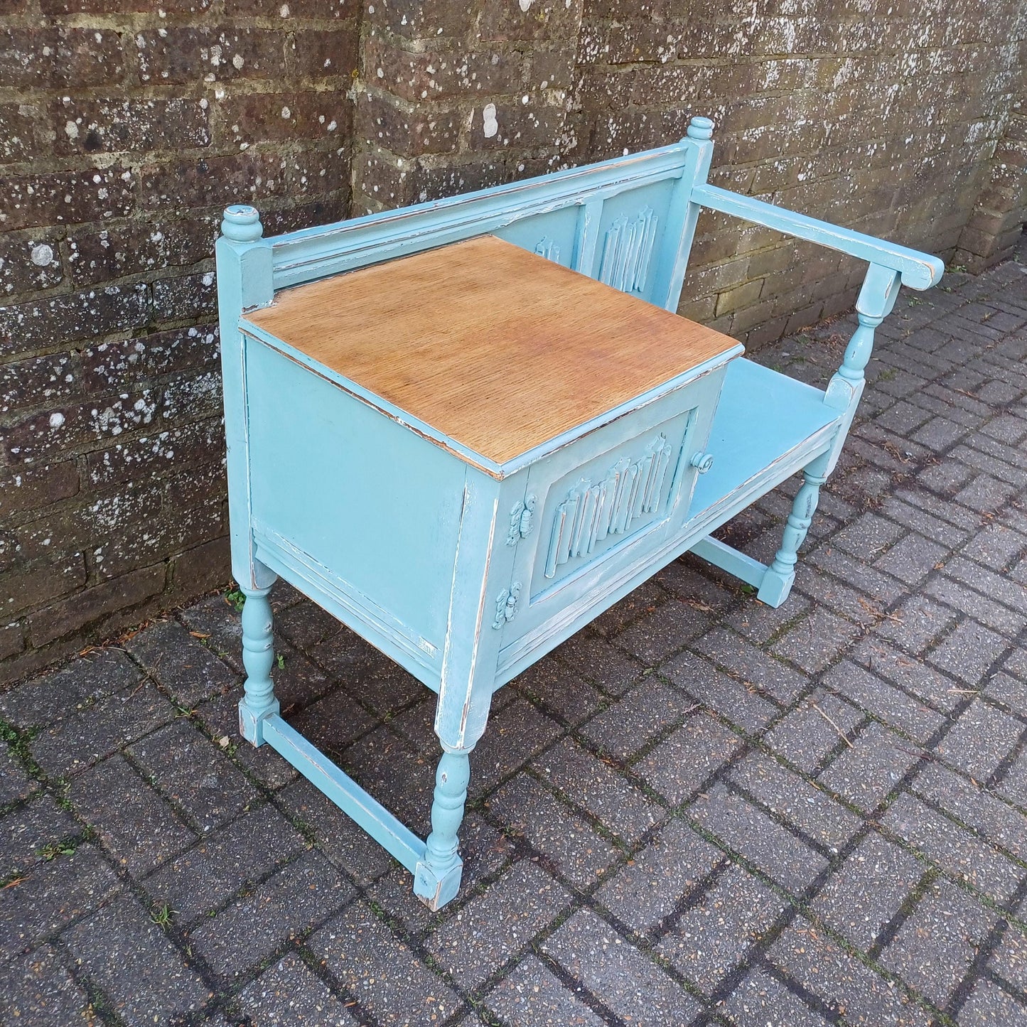 Beautiful Vintage Mid Century Telephone Bench Table Hand Painted Upcycled Stripped Top FREE HAND Delivery