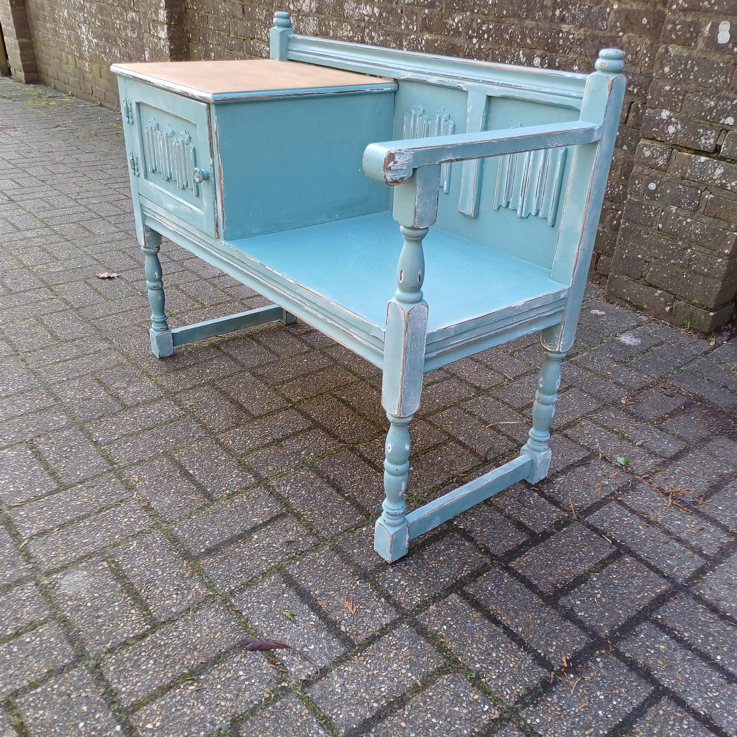 Beautiful Vintage Mid Century Telephone Bench Table Hand Painted Upcycled Stripped Top FREE HAND Delivery