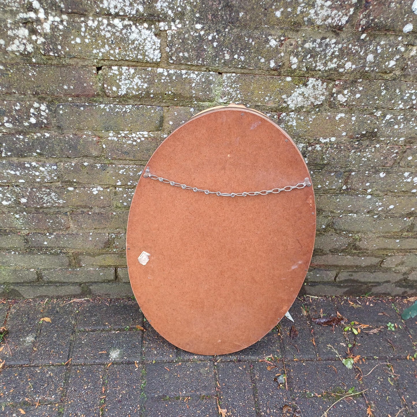 Large Vintage 60s/70s Gold and Cream Oval Mirror Crackle Glazed Effect.