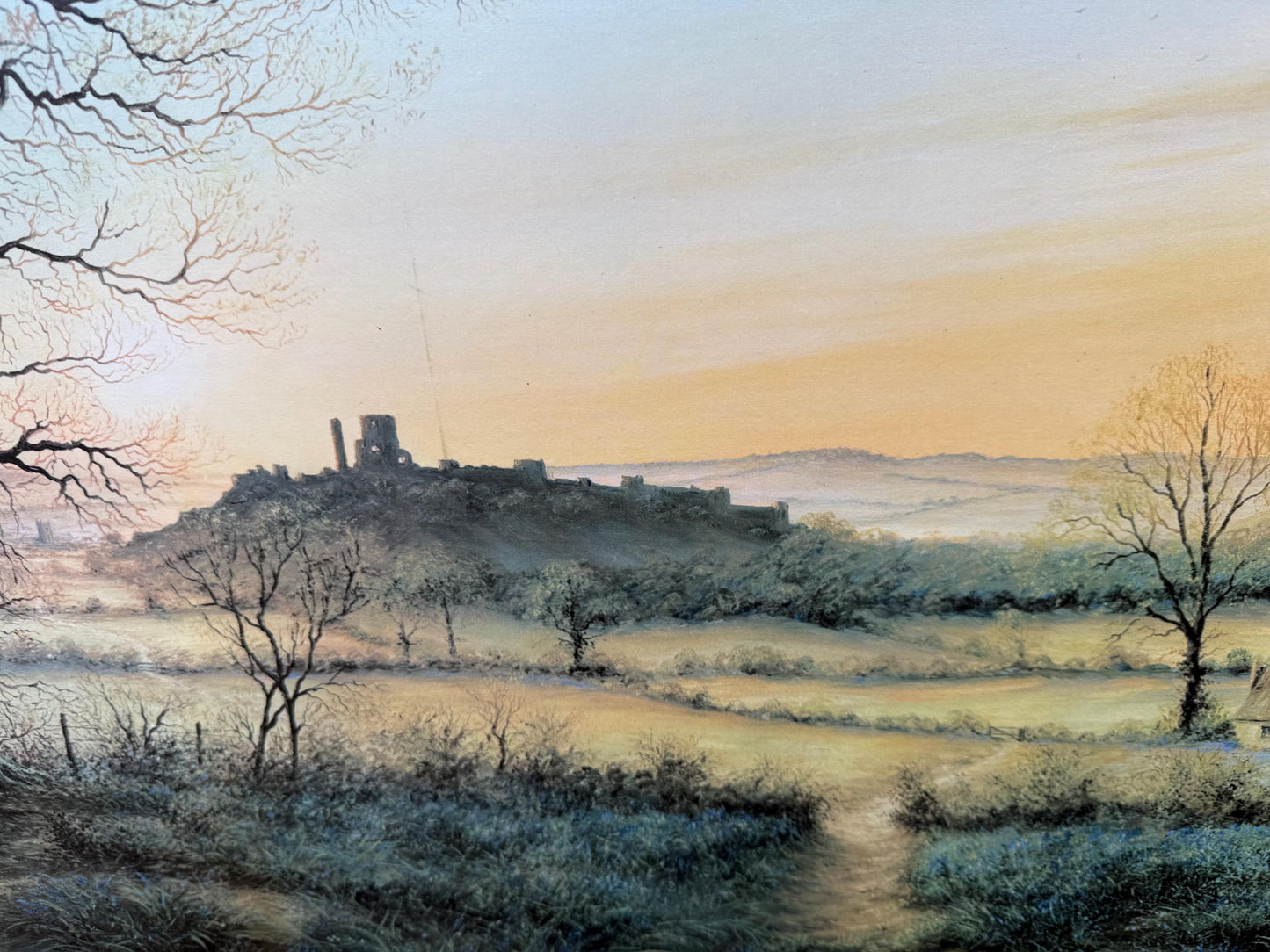 Huge Vintage Print ‘Enchanting Morn’ Landscape by Keith Best in Wooden Frame