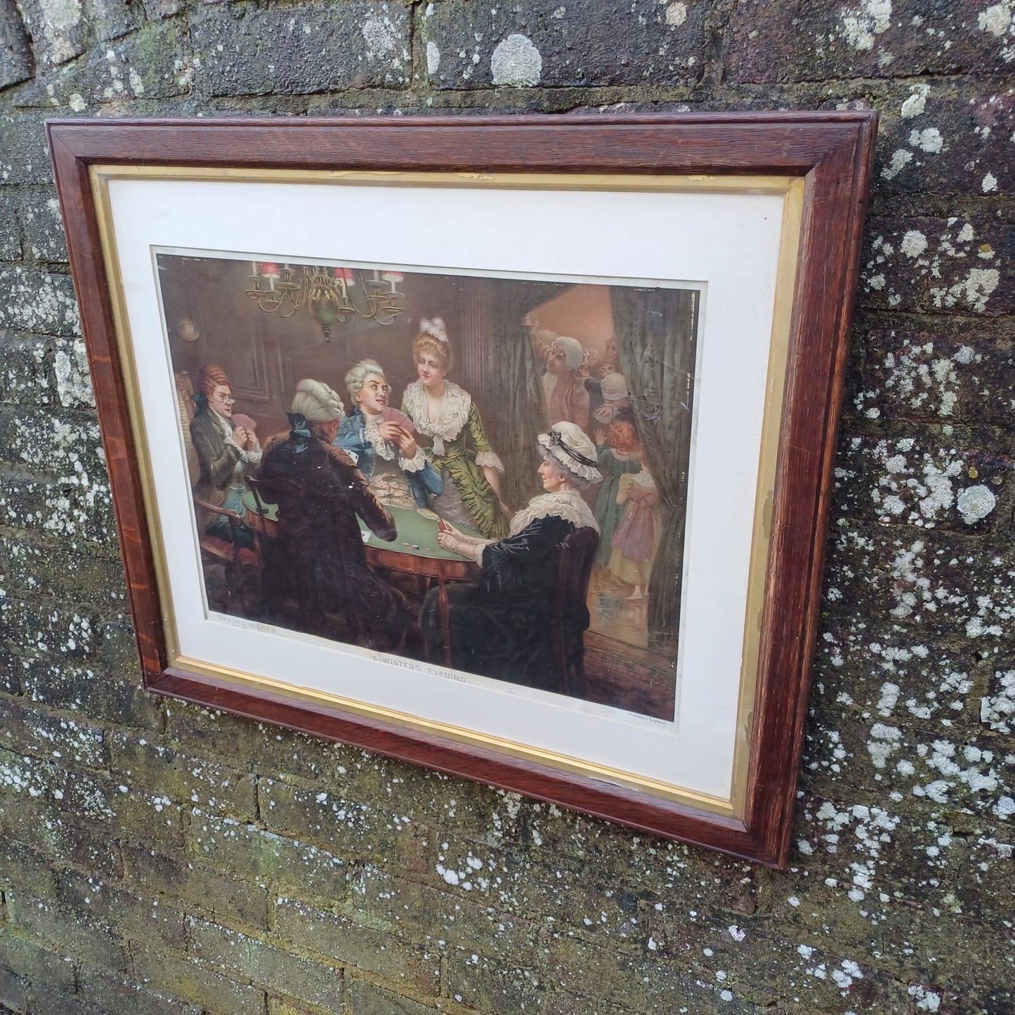 Original Antique Pears Soap Advertising Poster – “A Winters Evening” by Edward Frederick Brewtnall 1908 in 1900s heavy wooden glazed frame