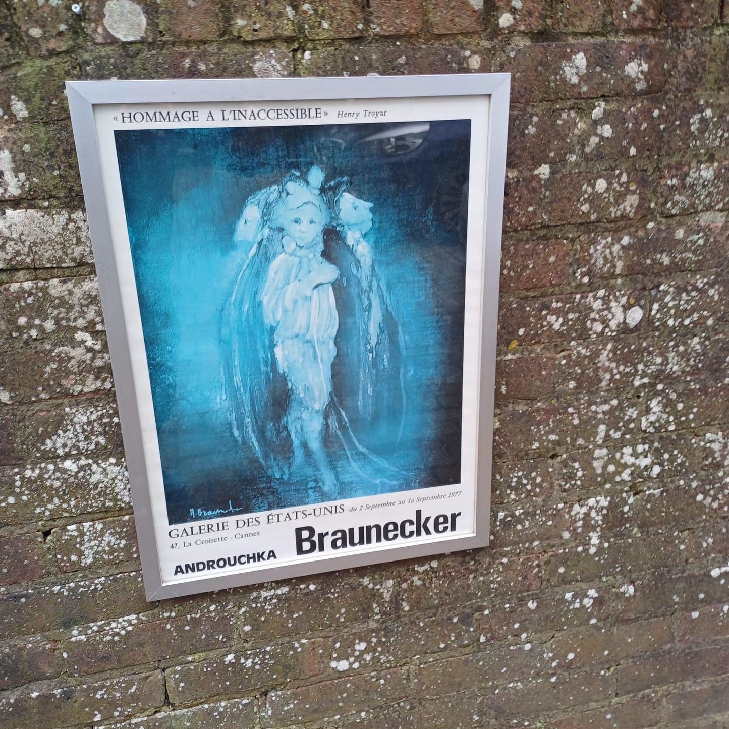 1977 vintage poster for a Braunecker exhibition in Cannes, Gakeria Des Etats Unis, Androuchka, in retro frame
