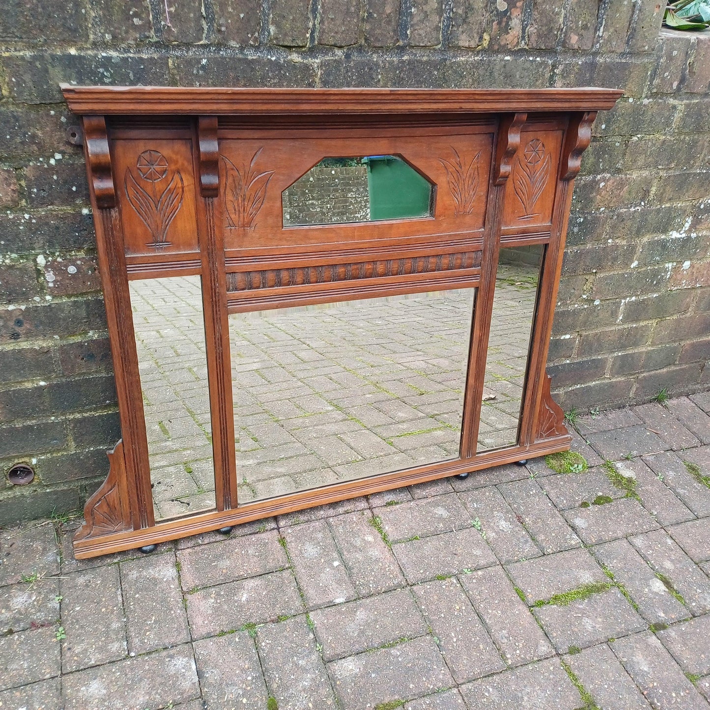 Beautiful Late Victorian Mahogany or Walnut Overmantel or Wall Mirror – FREE HAND Delivery