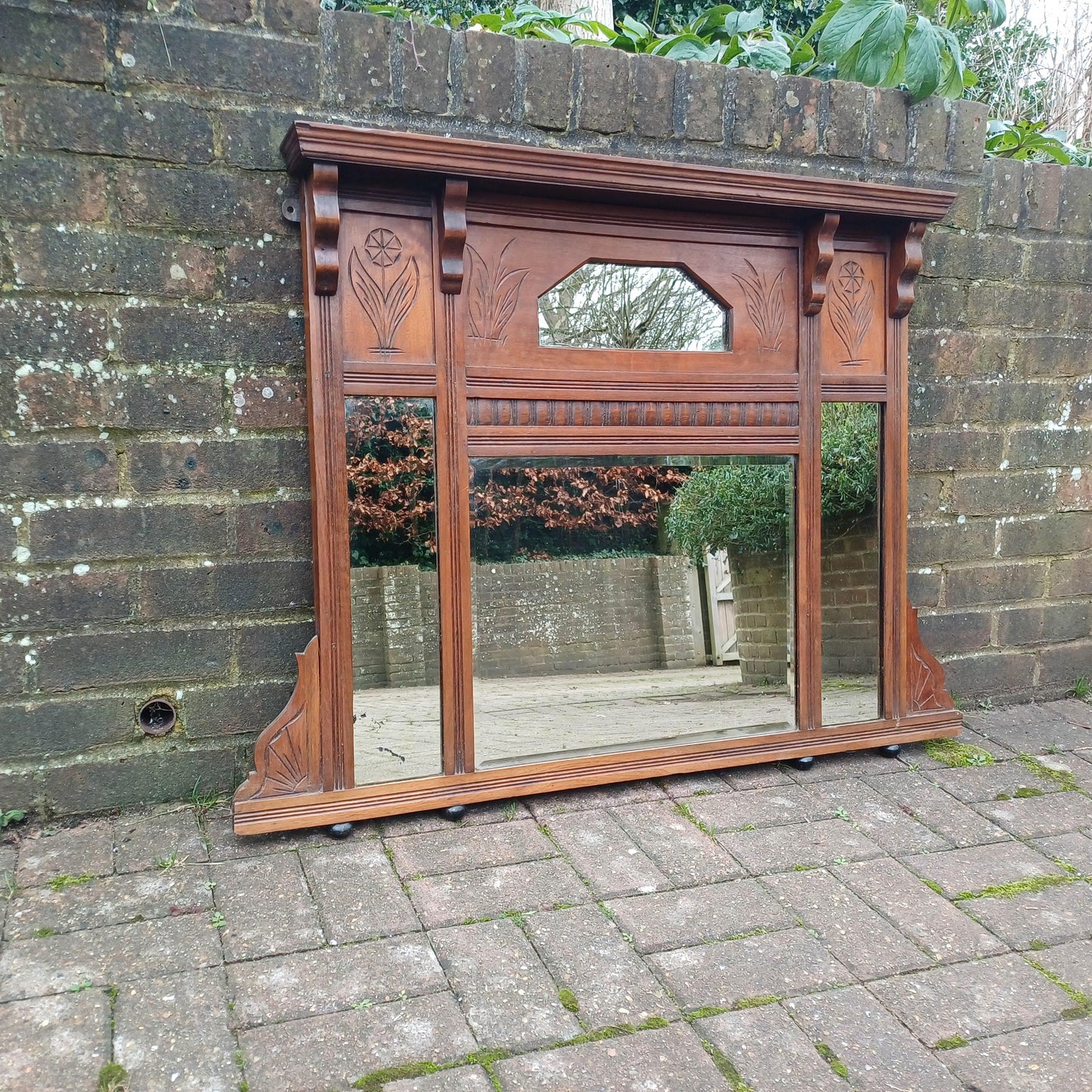 Beautiful Late Victorian Mahogany or Walnut Overmantel or Wall Mirror – FREE HAND Delivery