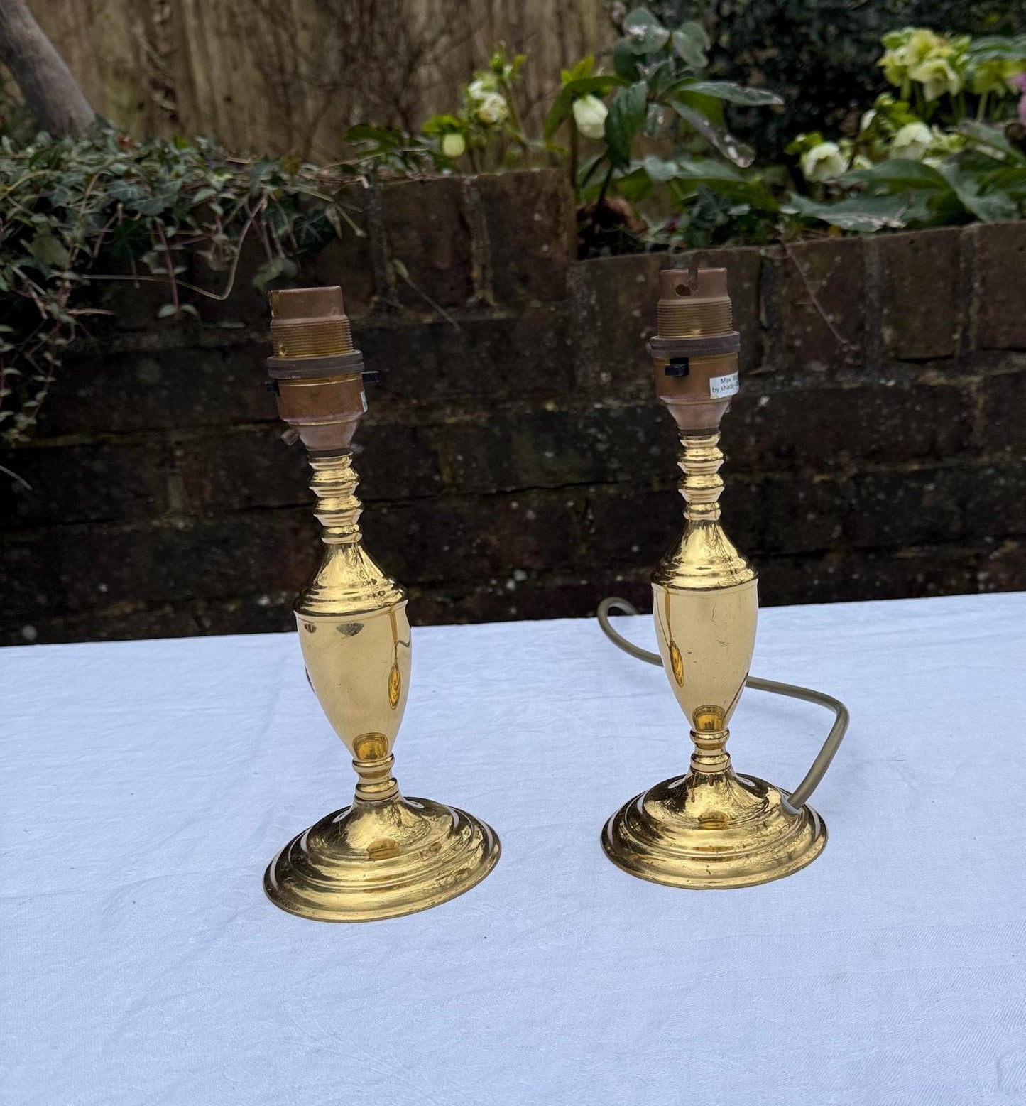 pair of small solid brass table lamps; working and pat tested