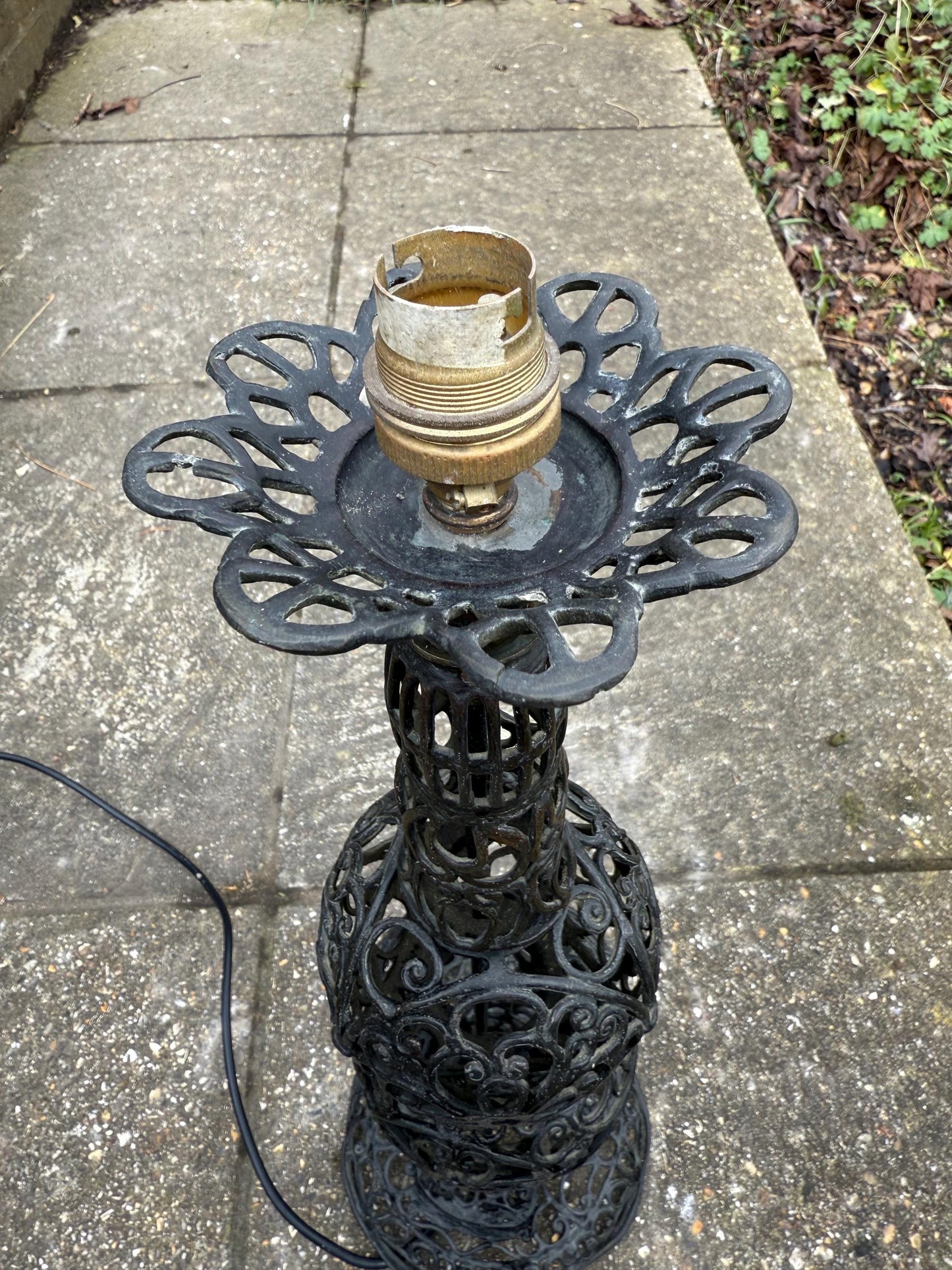 Retro Black Filigree Metal tall vintage lamp - PAT tested and working; vintage floor lamp, tall lamp, ornate lamp, 1960s lamp