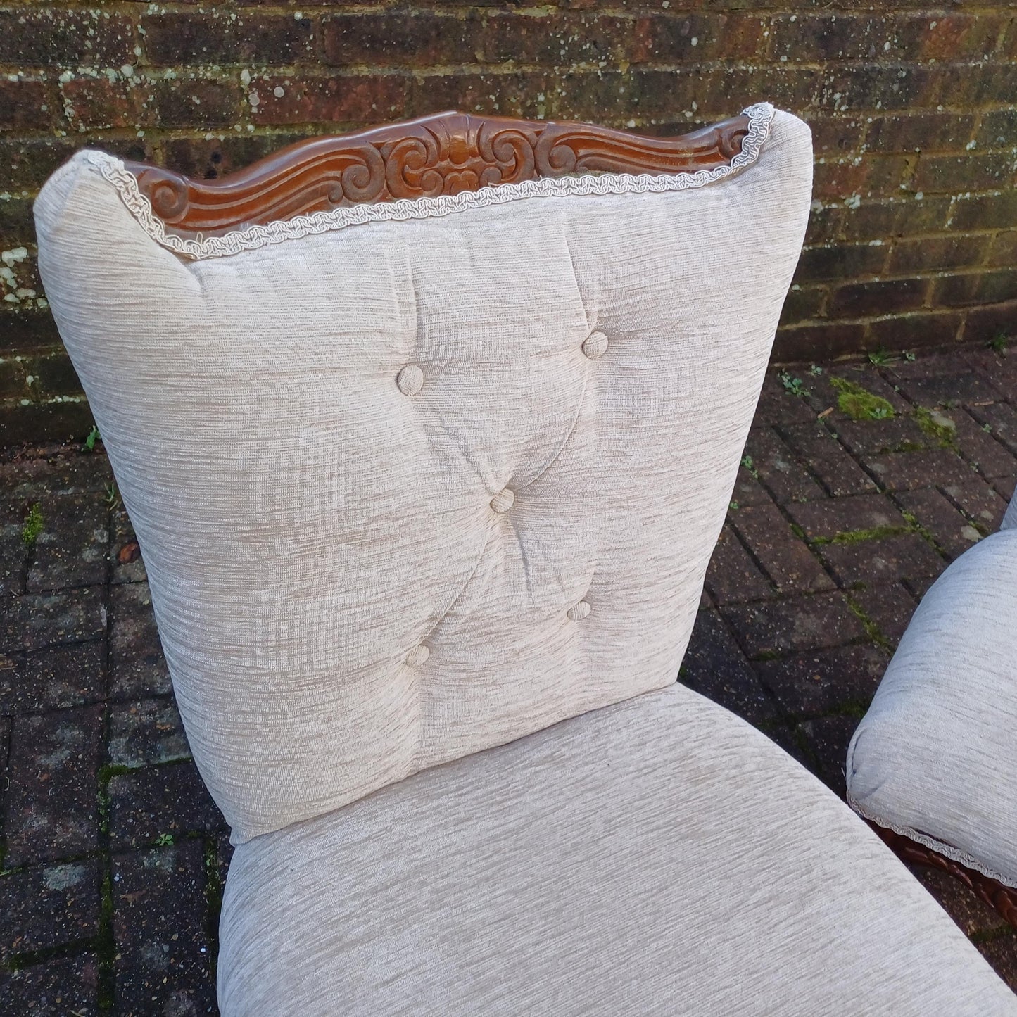 A Beautiful Pair of Vintage Newly Upholstered Occasional Nursing Chairs Carved Wooden Frames FREE HAND Delivery