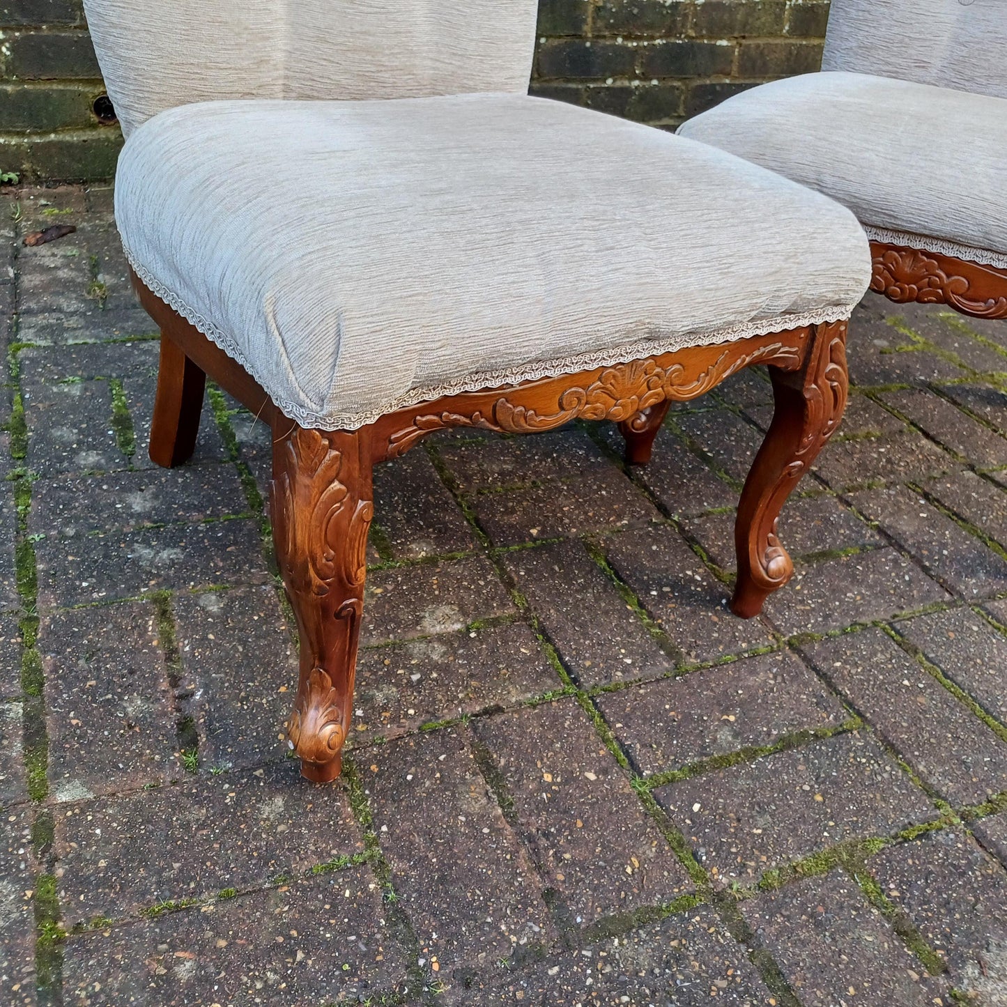 A Beautiful Pair of Vintage Newly Upholstered Occasional Nursing Chairs Carved Wooden Frames FREE HAND Delivery
