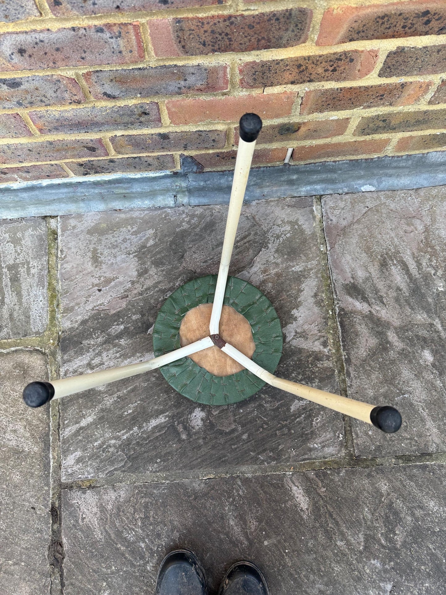 Mid-century small metal kitchen stool - vintage stool, green leatherette vinyl stool, metal stool, vintage kitchen