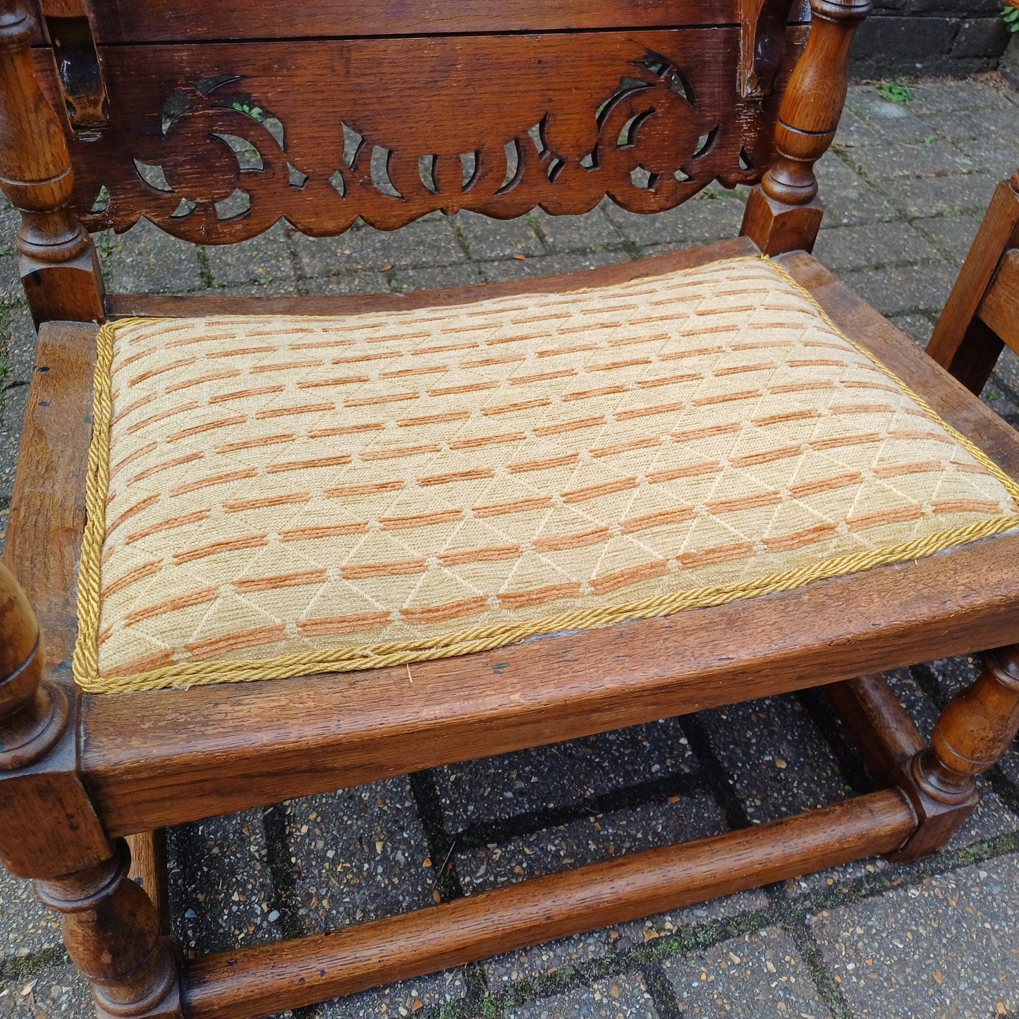 Pair of Solid Oak Monks Bench Upholstered Occasional Chairs Tables Side Chair Table FREE HAND Delivery