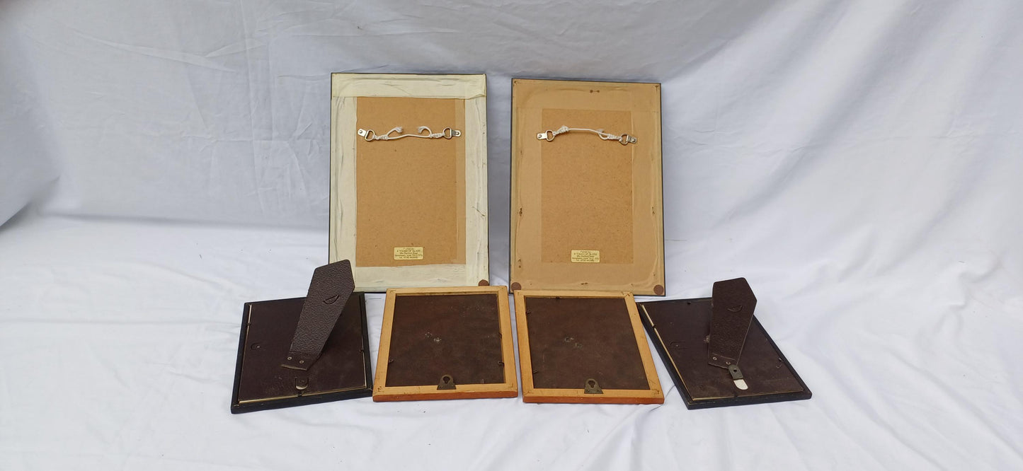 Three Pairs Collection Vintage Pictures Picture Frames Framing Glazed Backings Frame Artist Upcycling Project.Teddies Owl Donkey and Cats.