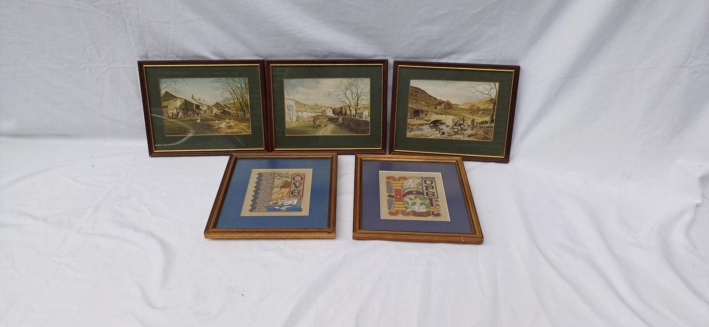 2 Sets of Vintage Pictures Picture Frames Framing Glazed Boarded Backings Frame Artist Northern Landscape and Tapestries. Photo Photograph