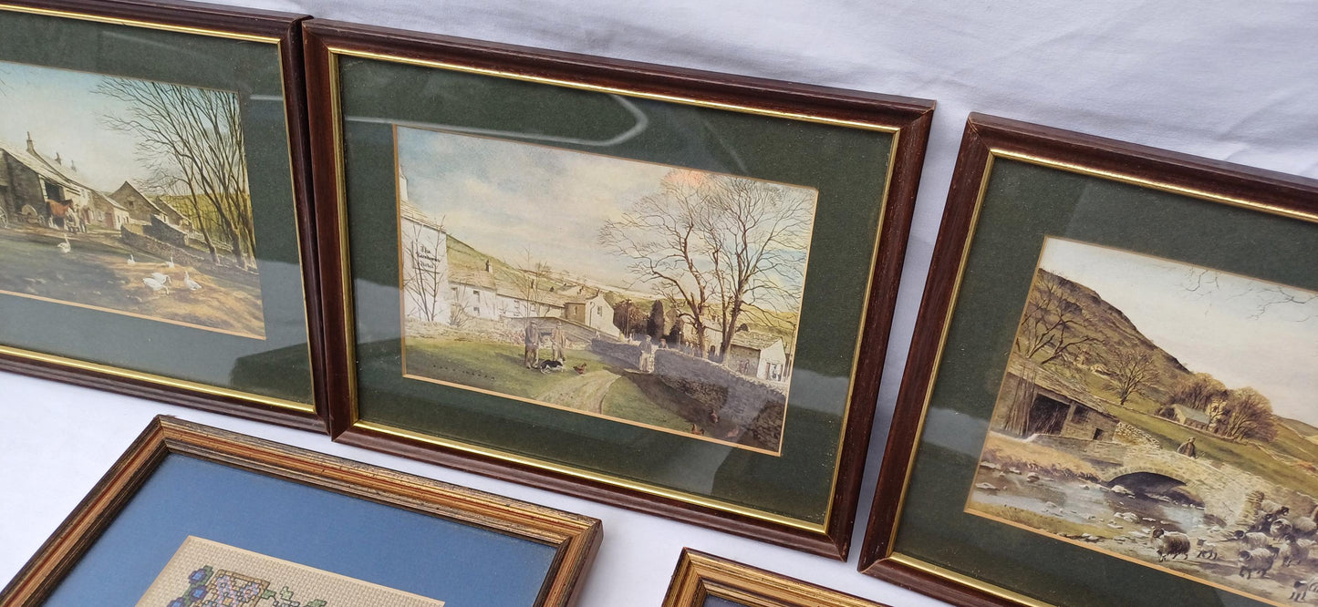 2 Sets of Vintage Pictures Picture Frames Framing Glazed Boarded Backings Frame Artist Northern Landscape and Tapestries. Photo Photograph