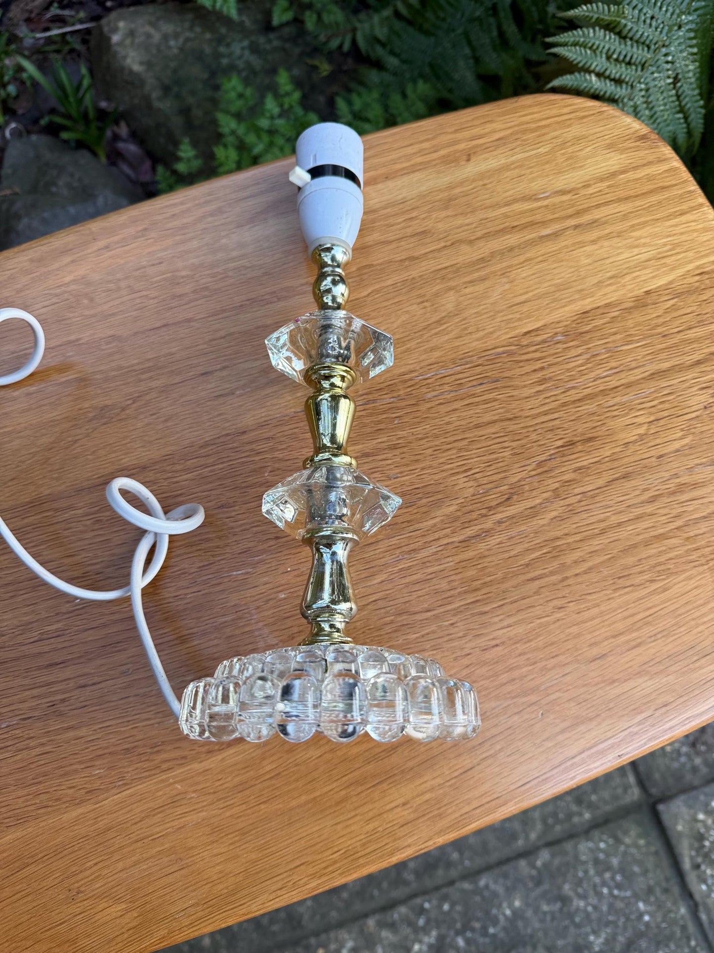 Small vintage retro table lamp - glass and metal - tested, working