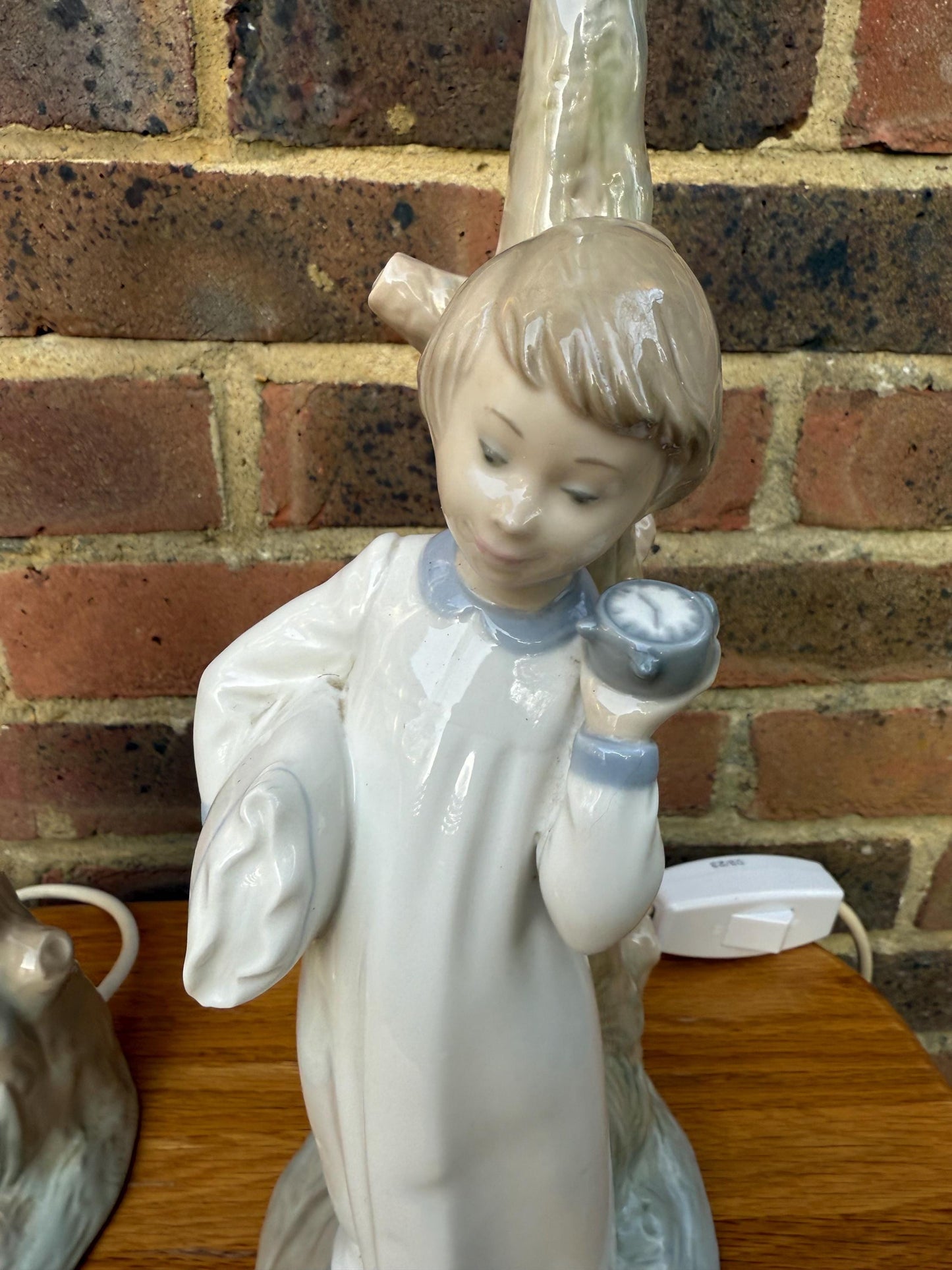 Pair Vintage Retro Lladro Bedtime Character Porcelain Lamps - Going to Bed, Kiss Me Goodnight - PAT tested, Excellent condition