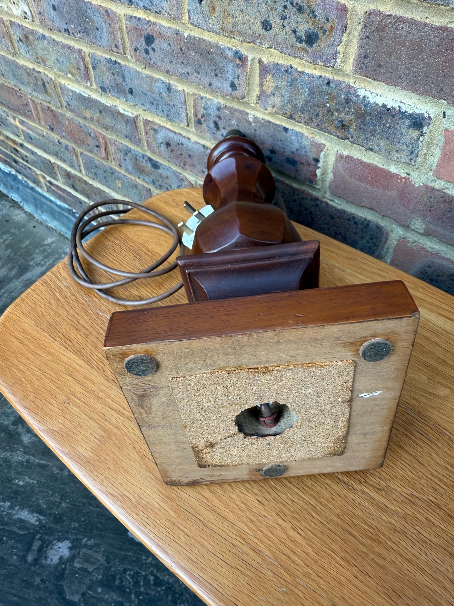 Chunky Wooden Vintage Retro Table Lamp - working, PAT tested 43cm tall