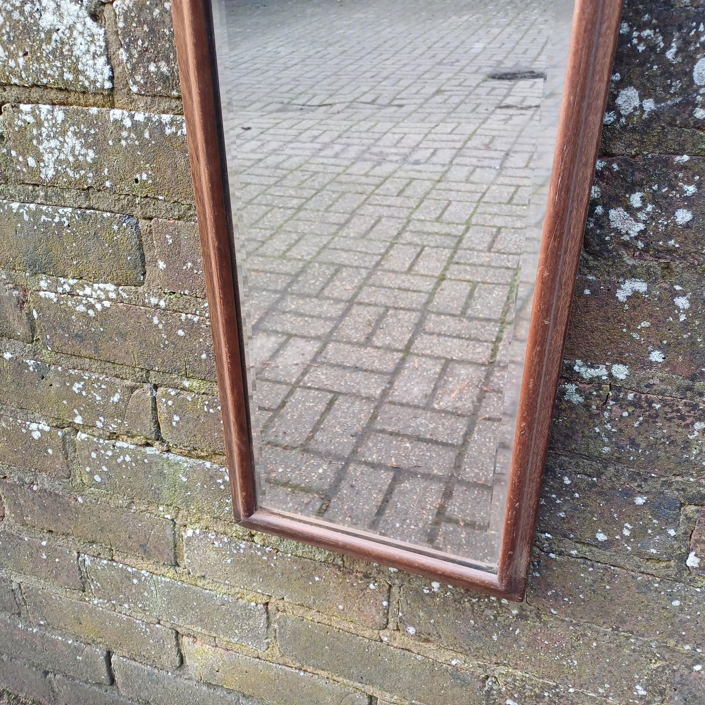 Vintage Antique Long Thin Mahogany Wall Mirror.