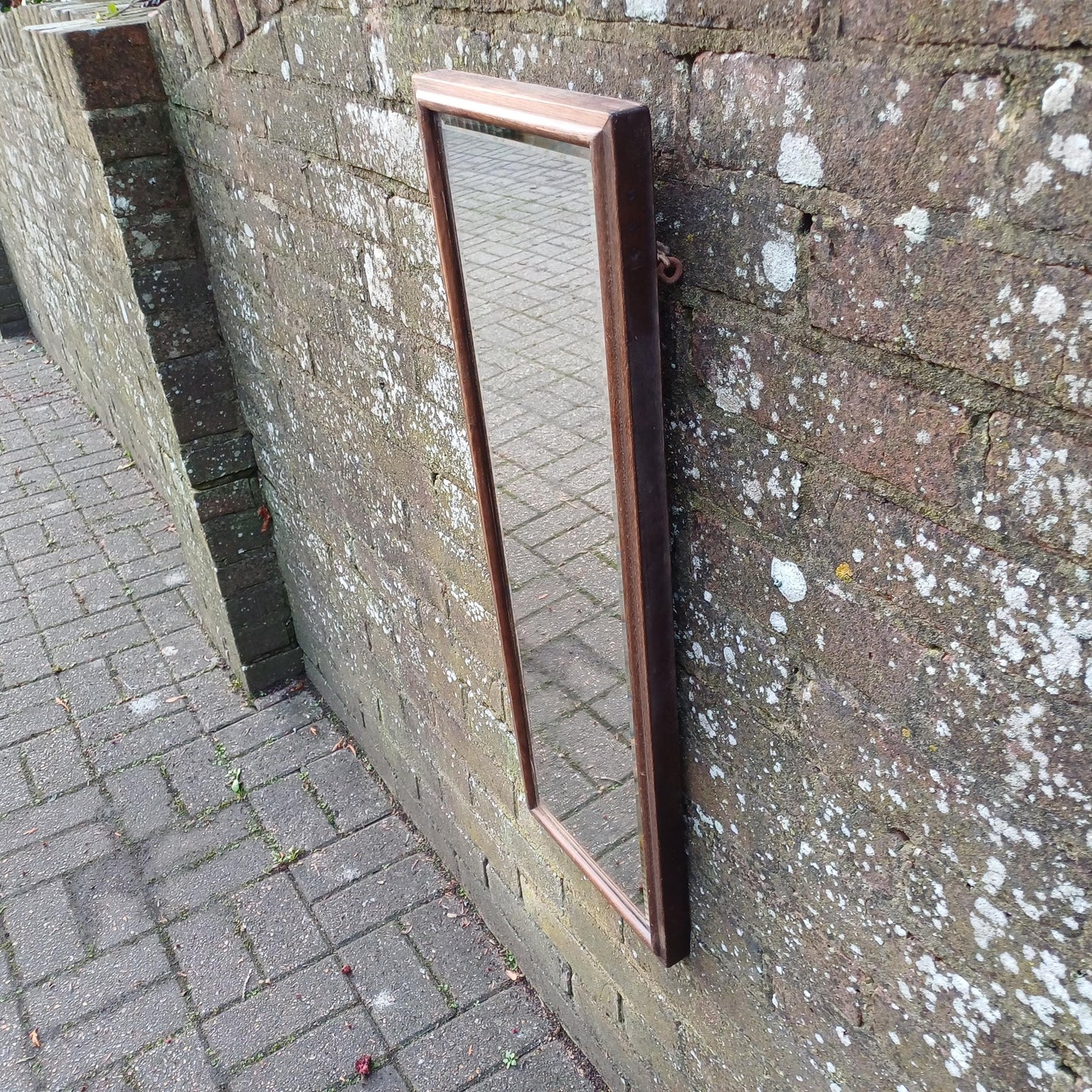 Vintage Antique Long Thin Mahogany Wall Mirror.