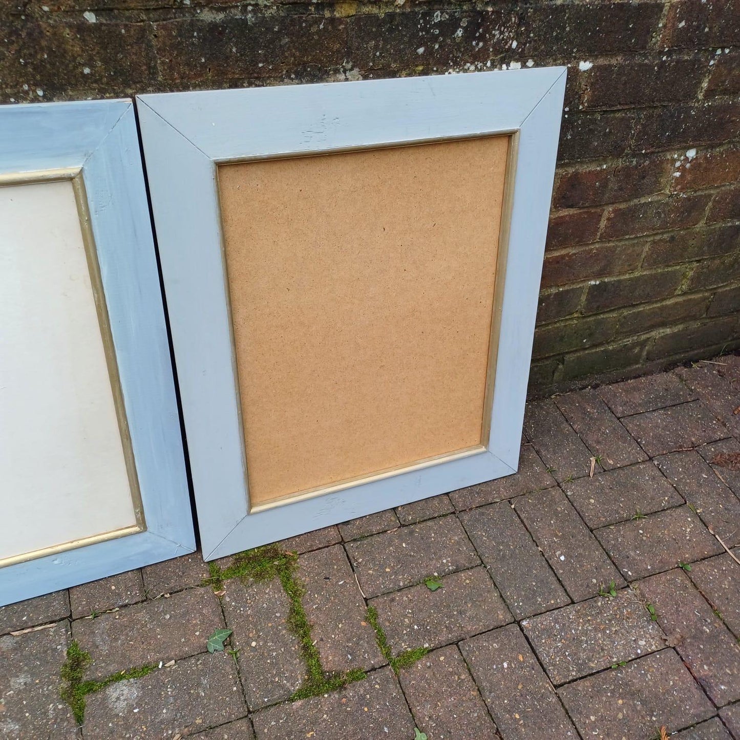 Four Large Painted Grey and Gold Pine Wooden Frames, Ready to Hang (approx 55cm x 65cm)