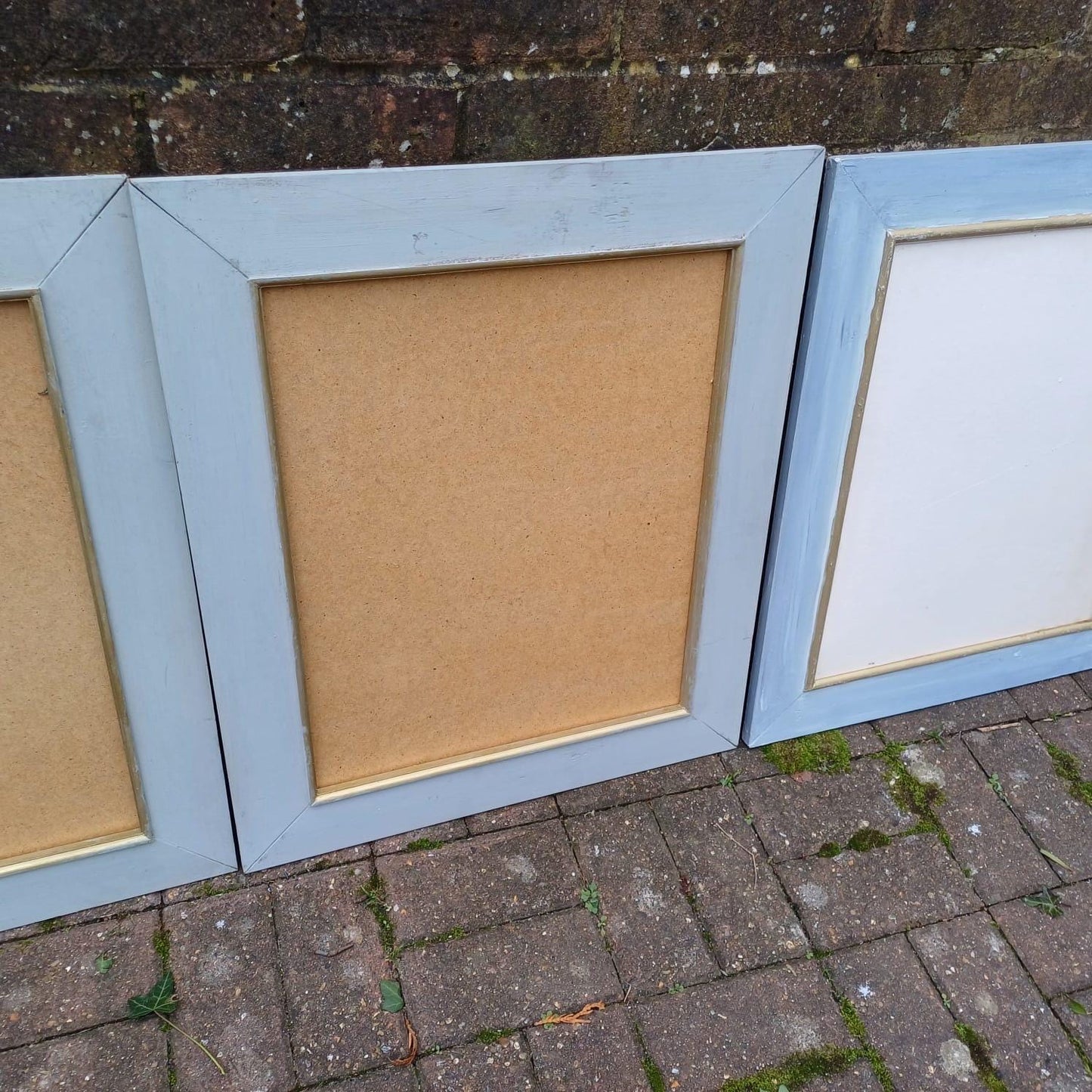 Four Large Painted Grey and Gold Pine Wooden Frames, Ready to Hang (approx 55cm x 65cm)
