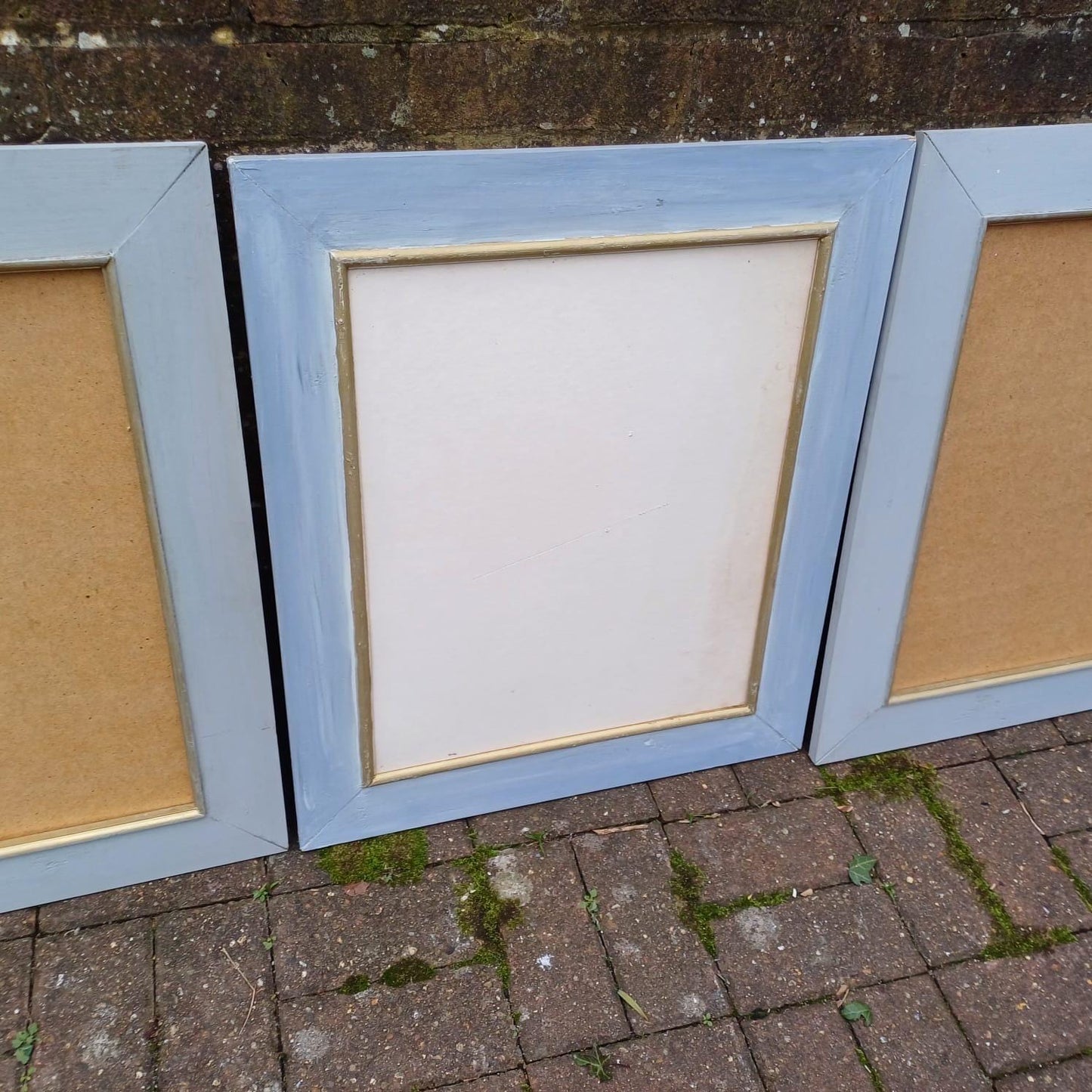 Four Large Painted Grey and Gold Pine Wooden Frames, Ready to Hang (approx 55cm x 65cm)