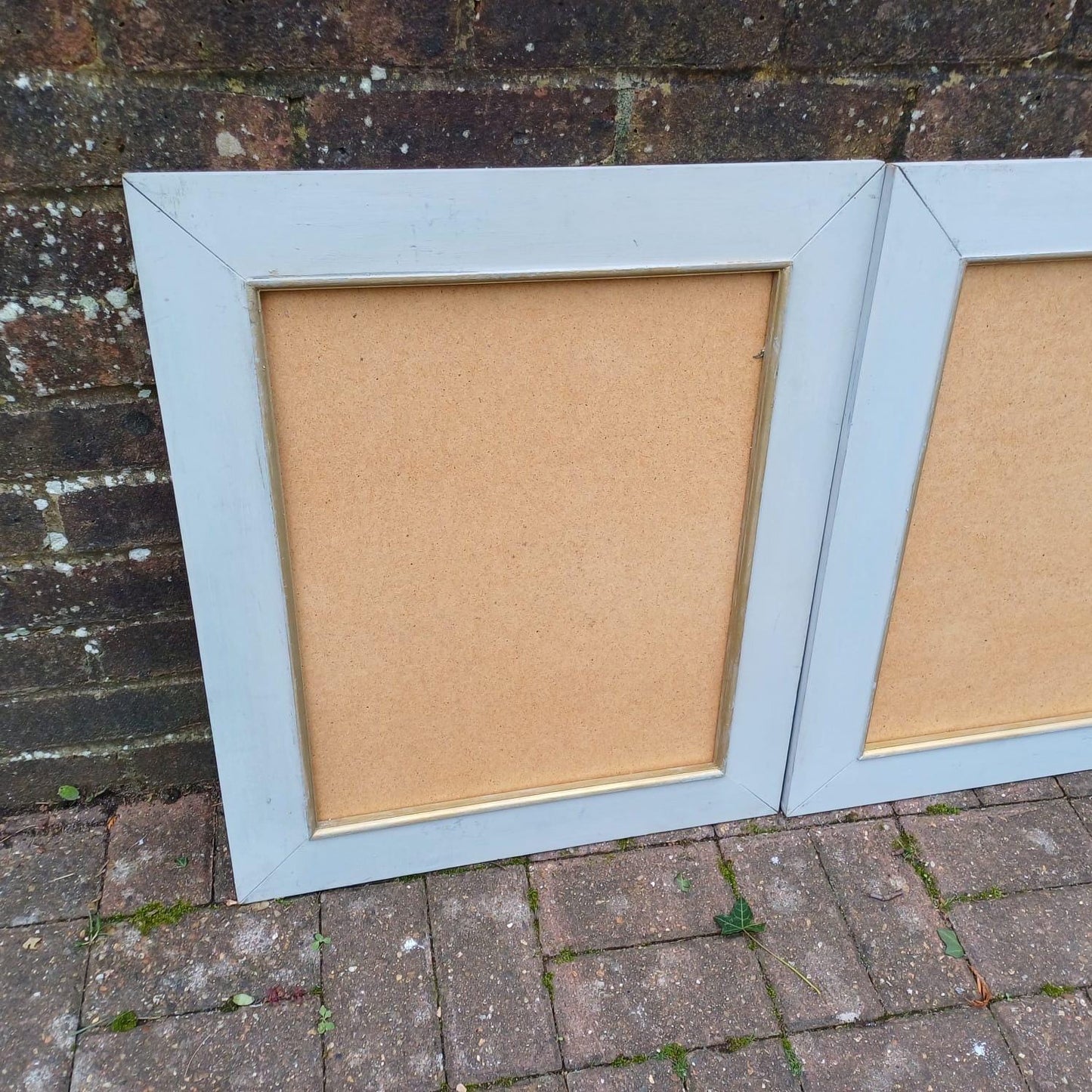 Four Large Painted Grey and Gold Pine Wooden Frames, Ready to Hang (approx 55cm x 65cm)