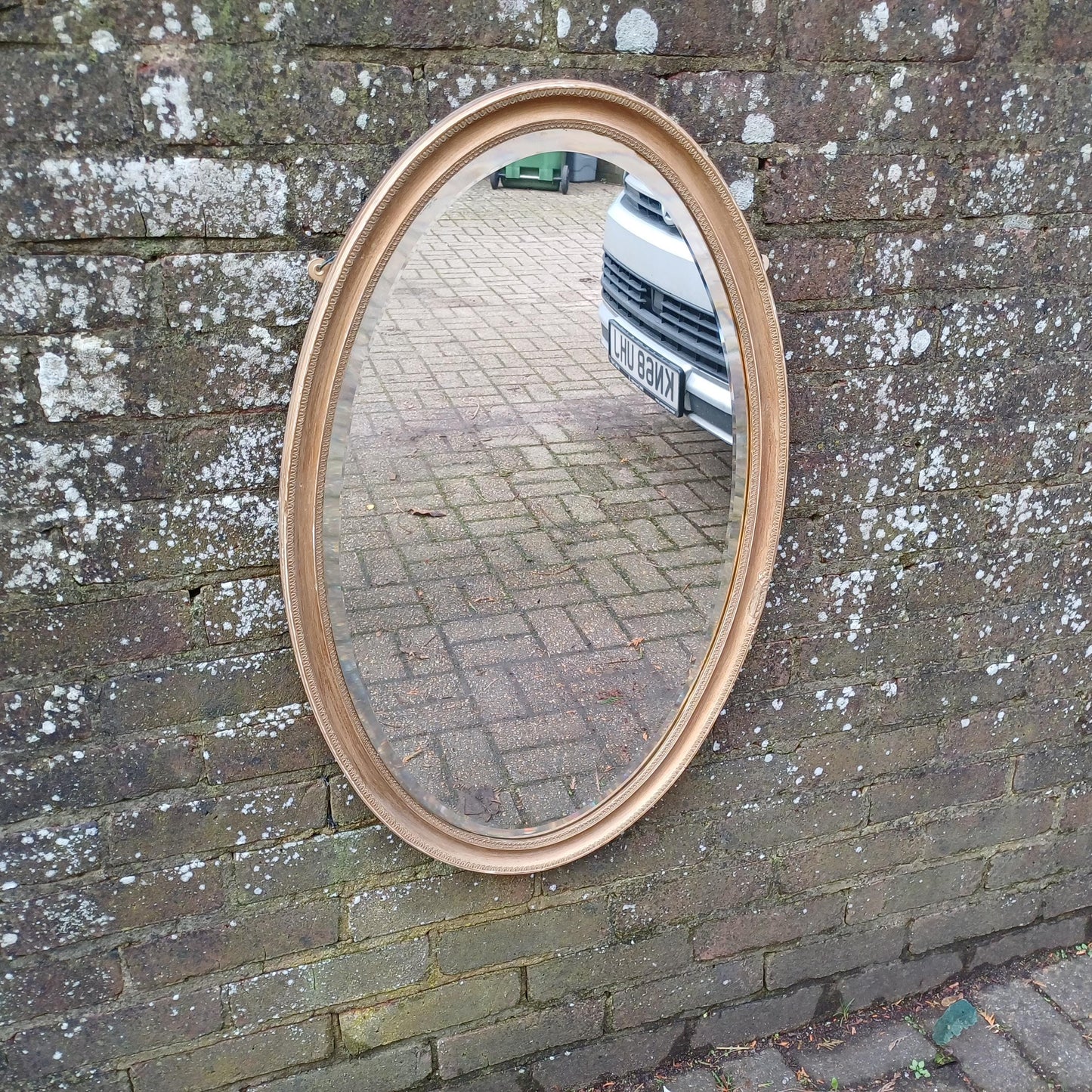 Bespoke Superior Vintage Oval Gold Gilt Antique Mirror – Aged, Worn Effect with Original Thick Bevelled Glass