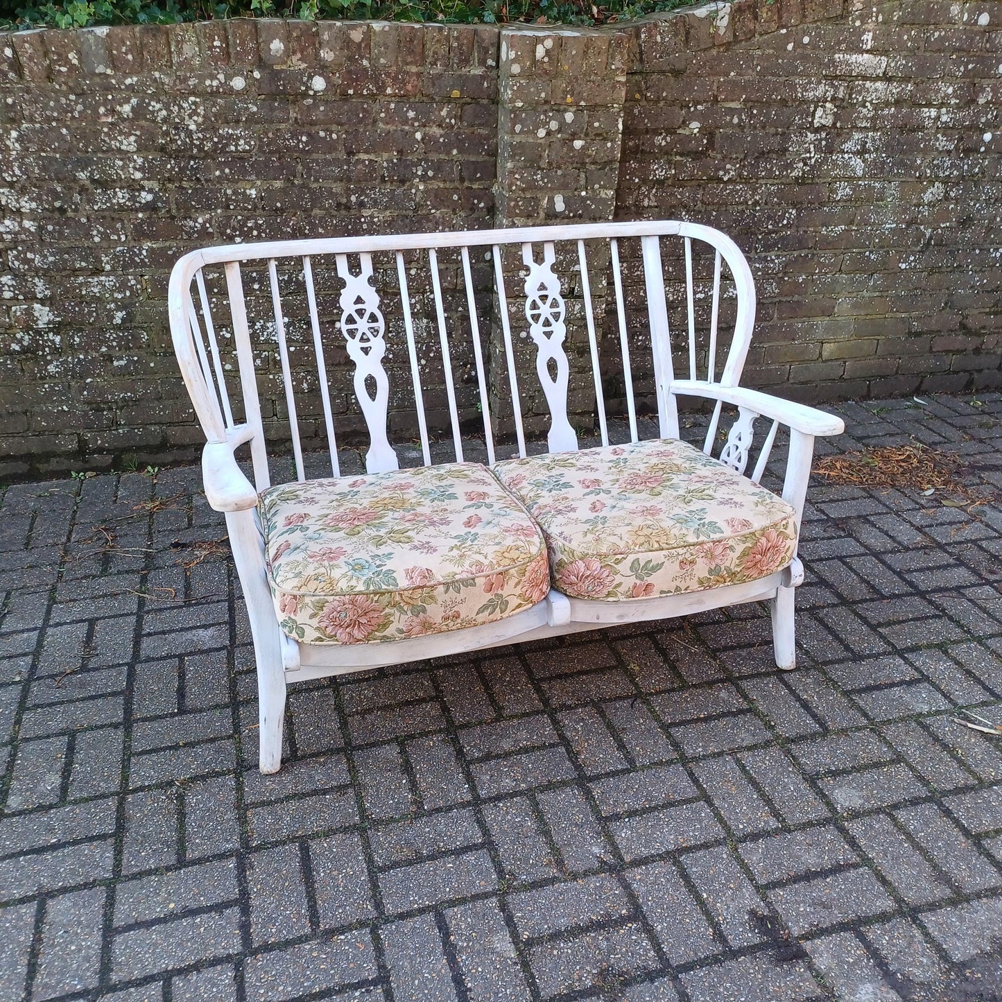 Vintage Upcycled Painted Couch Settee Double Armchair Carver Grey with Cushions FREE HAND Delivery
