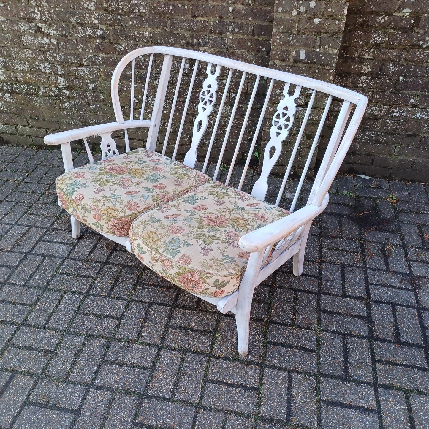 Vintage Upcycled Painted Couch Settee Double Armchair Carver Grey with Cushions FREE HAND Delivery