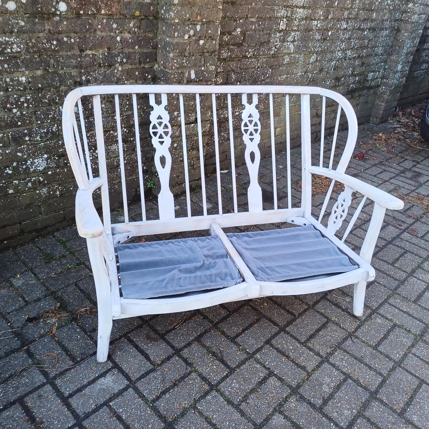 Vintage Upcycled Painted Couch Settee Double Armchair Carver Grey with Cushions FREE HAND Delivery