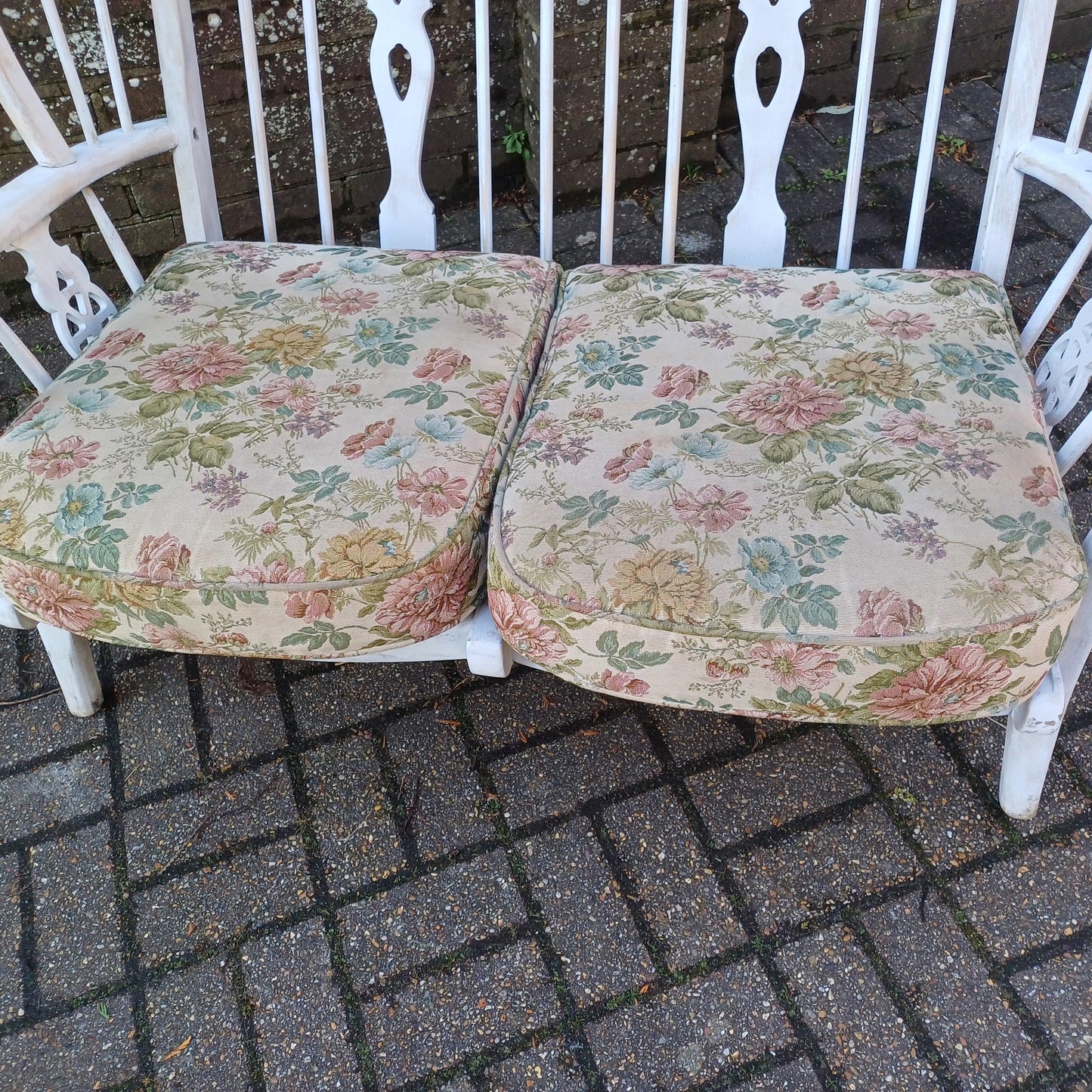 Vintage Upcycled Painted Couch Settee Double Armchair Carver Grey with Cushions FREE HAND Delivery
