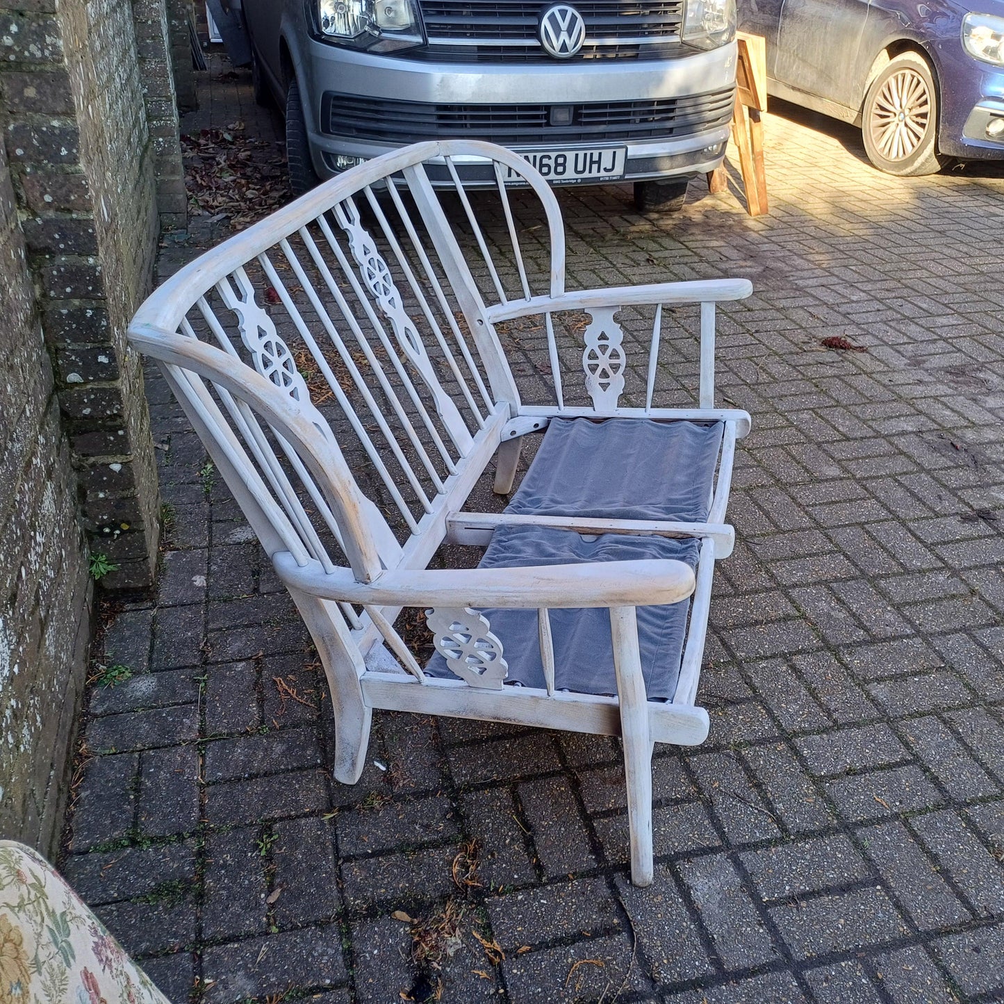 Vintage Upcycled Painted Couch Settee Double Armchair Carver Grey with Cushions FREE HAND Delivery