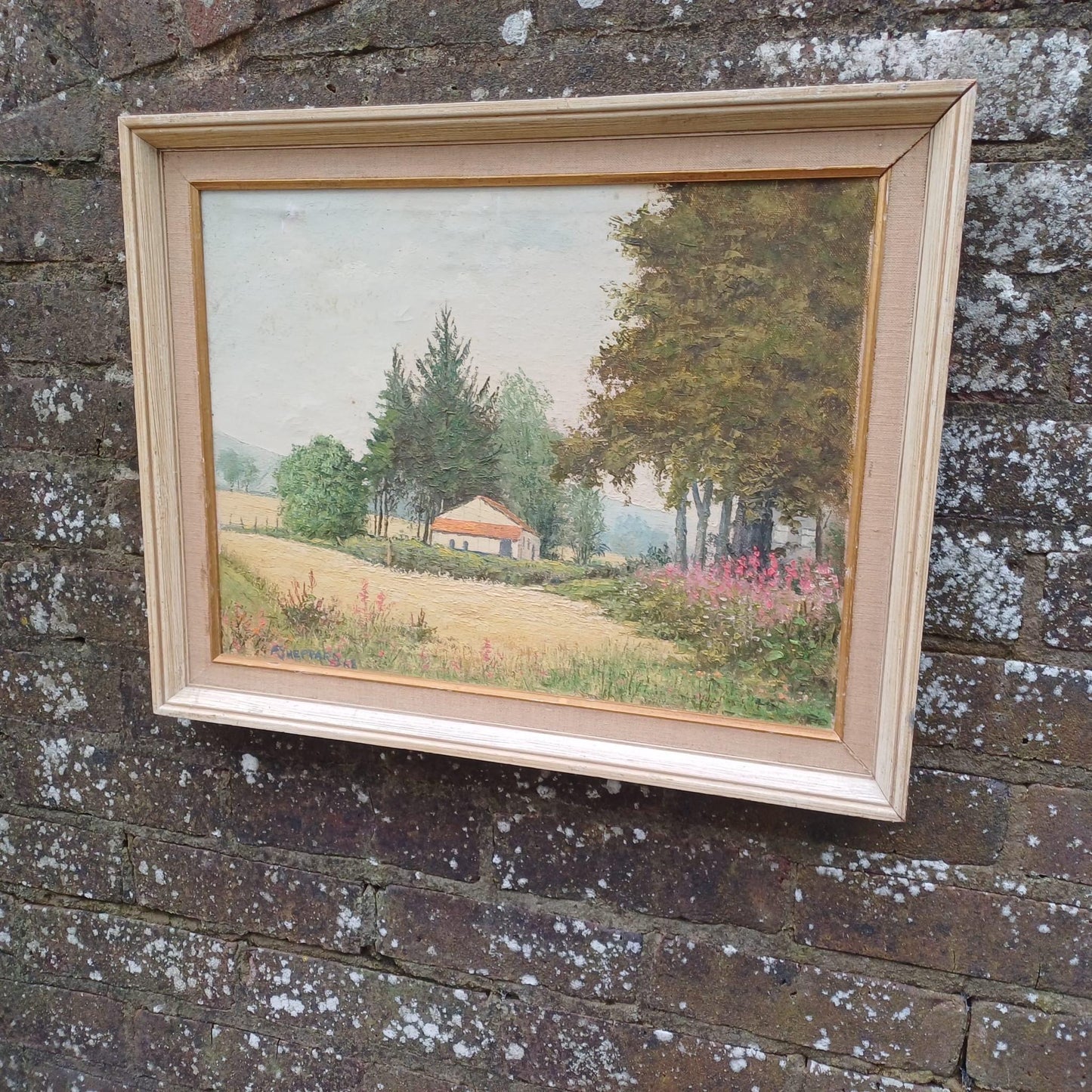 Original Oil Painting of Filleigh Village in Devon - Retro Oil Painting by F Sheppard in lovely retro frame