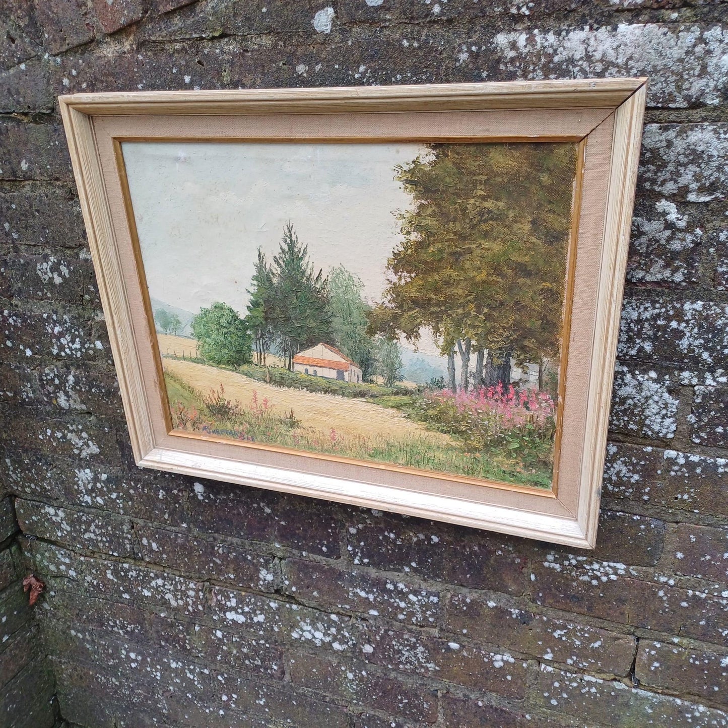 Original Oil Painting of Filleigh Village in Devon - Retro Oil Painting by F Sheppard in lovely retro frame