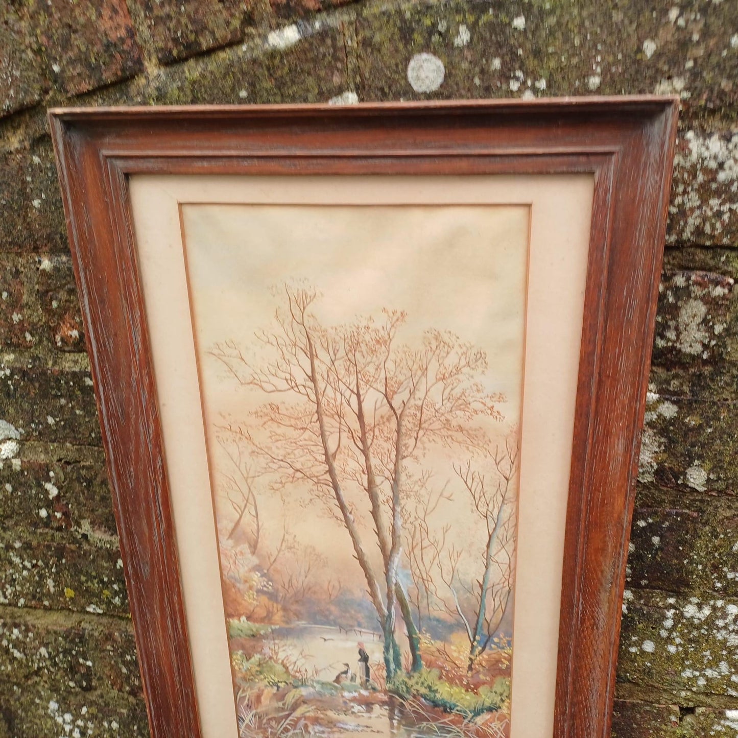 Delightful vintage watercolour in vertical portrait wooden vintage frame - quality wooden vintage frame with portrait water colour 62cm 34cm