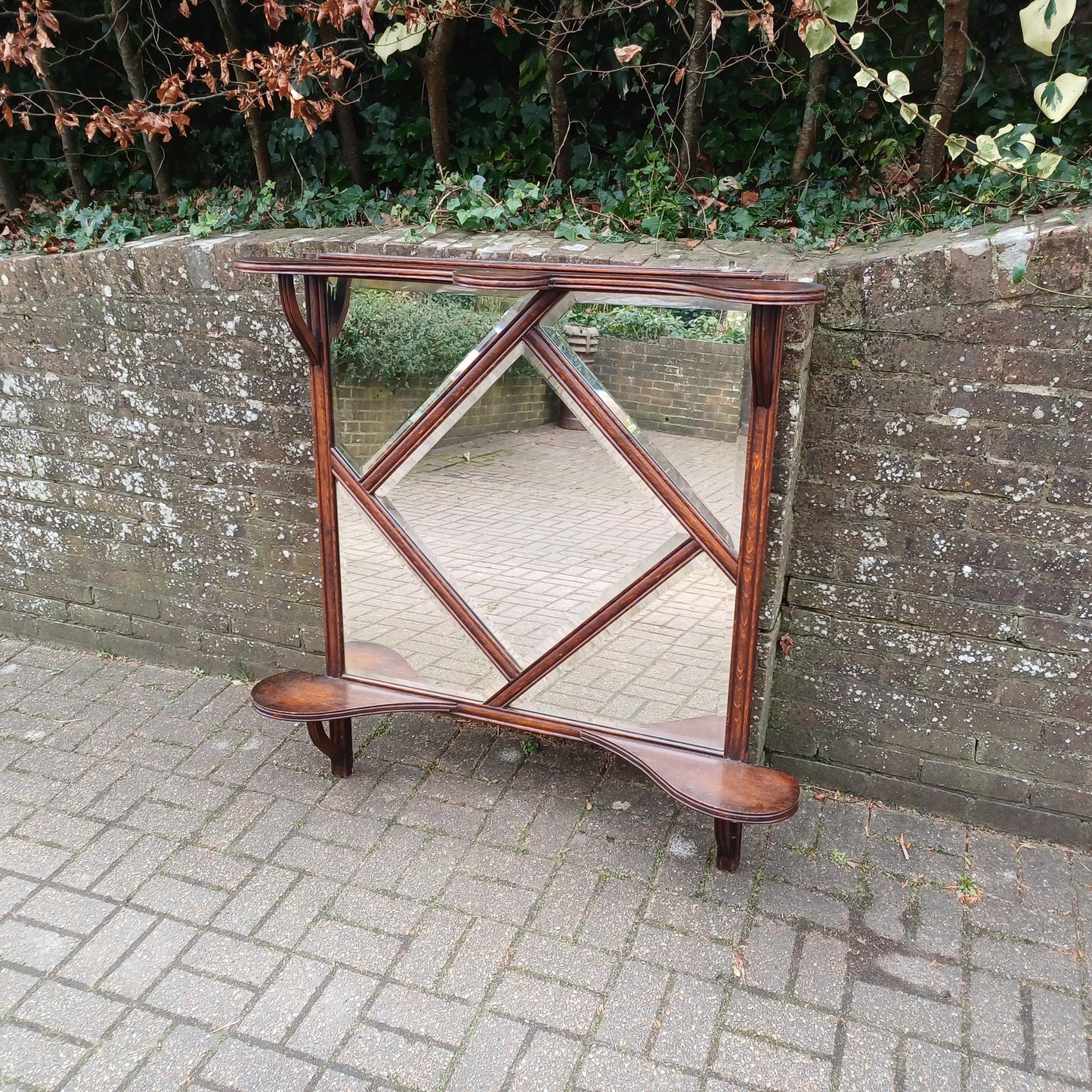 Rare Late Victorian Bevelled Wall Mirror Oak Frame 5Panel Glass Industrial Gothic Style Overmantel or Hanging Display FREE HAND Delivery