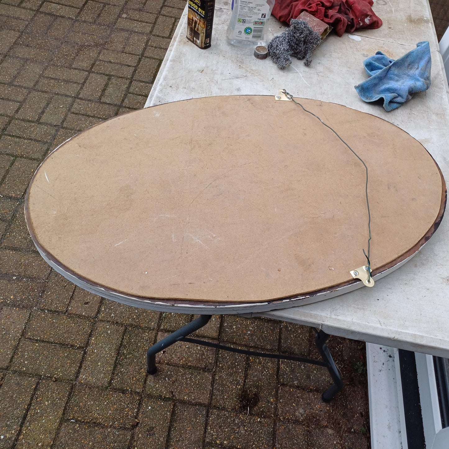 Large Age Worn Characterful Bespoke Vintage Painted Oval Mirror Very Shabby Chic