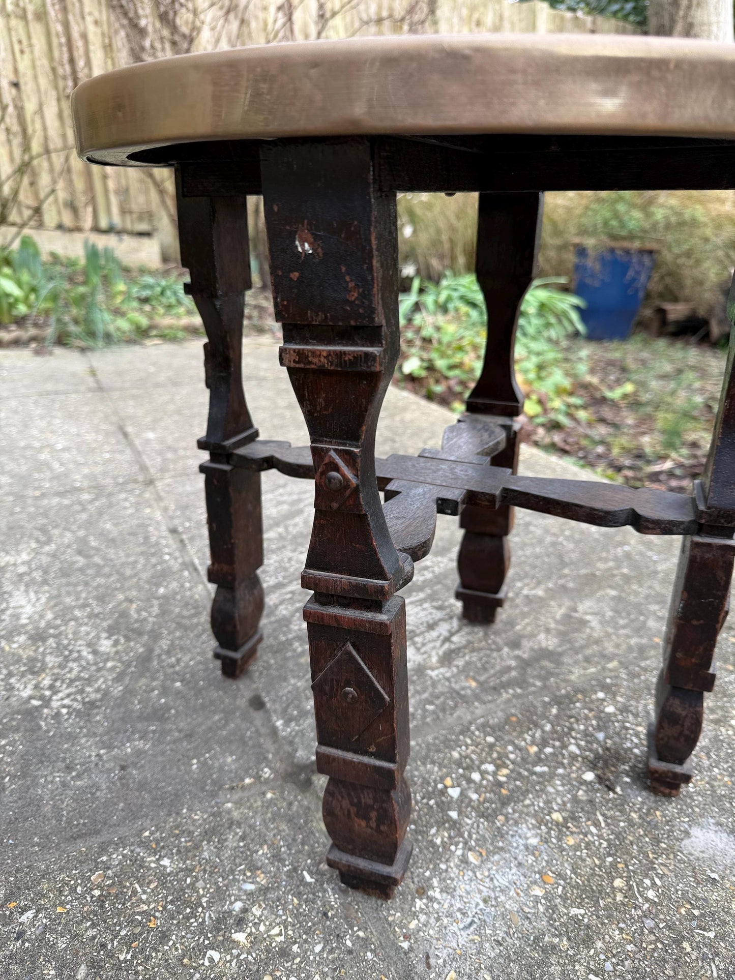 Benares Vintage Table - early to mid 20th century Benares Indian brass topped small table, plant stand 40cm h, 38cm w