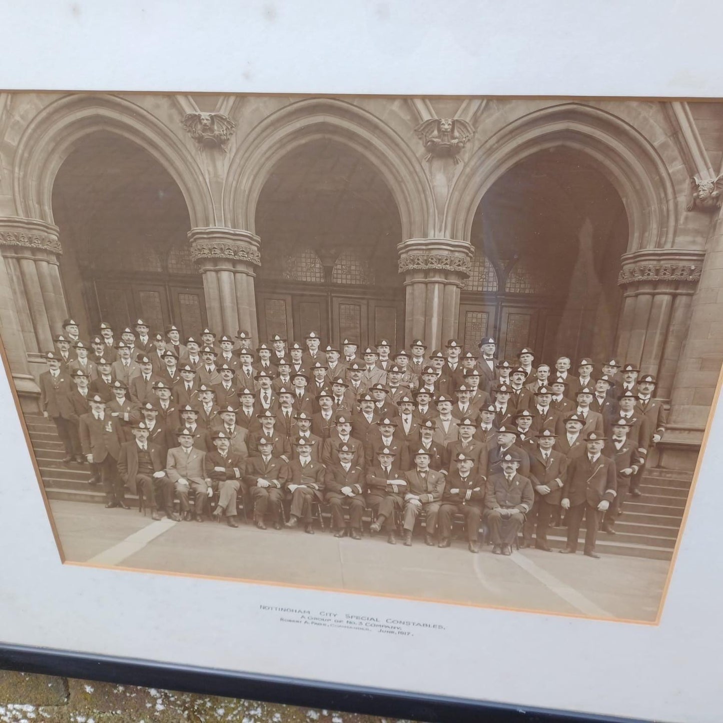 Antique Nottingham (volunteer) Police photograph from 1917, WW1 in black vintage glazed frame - large photo of Nottingham Special Constables