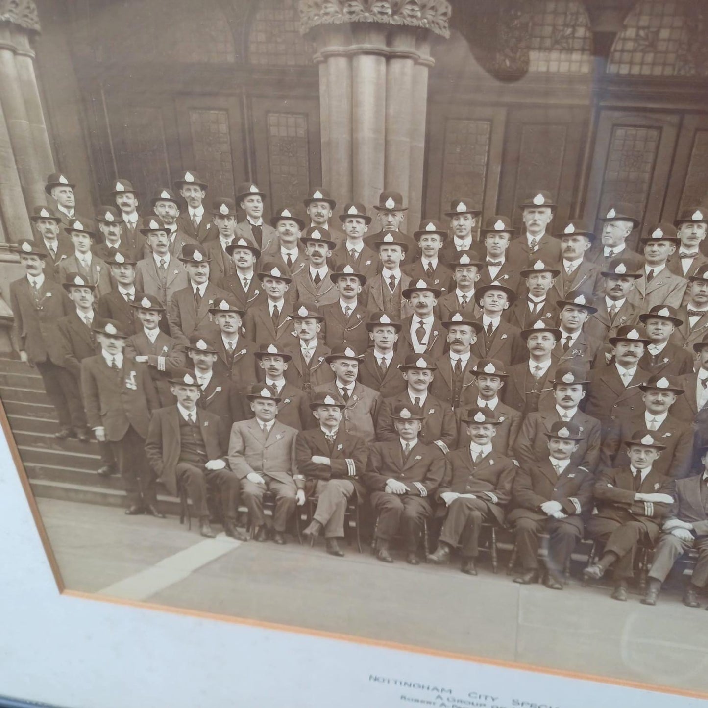 Antique Nottingham (volunteer) Police photograph from 1917, WW1 in black vintage glazed frame - large photo of Nottingham Special Constables