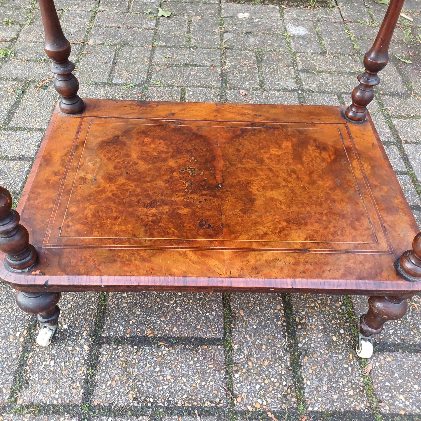 Vintage Victorian Walnut and Mahogany Inlaid Side Table Shelf or Wot Not